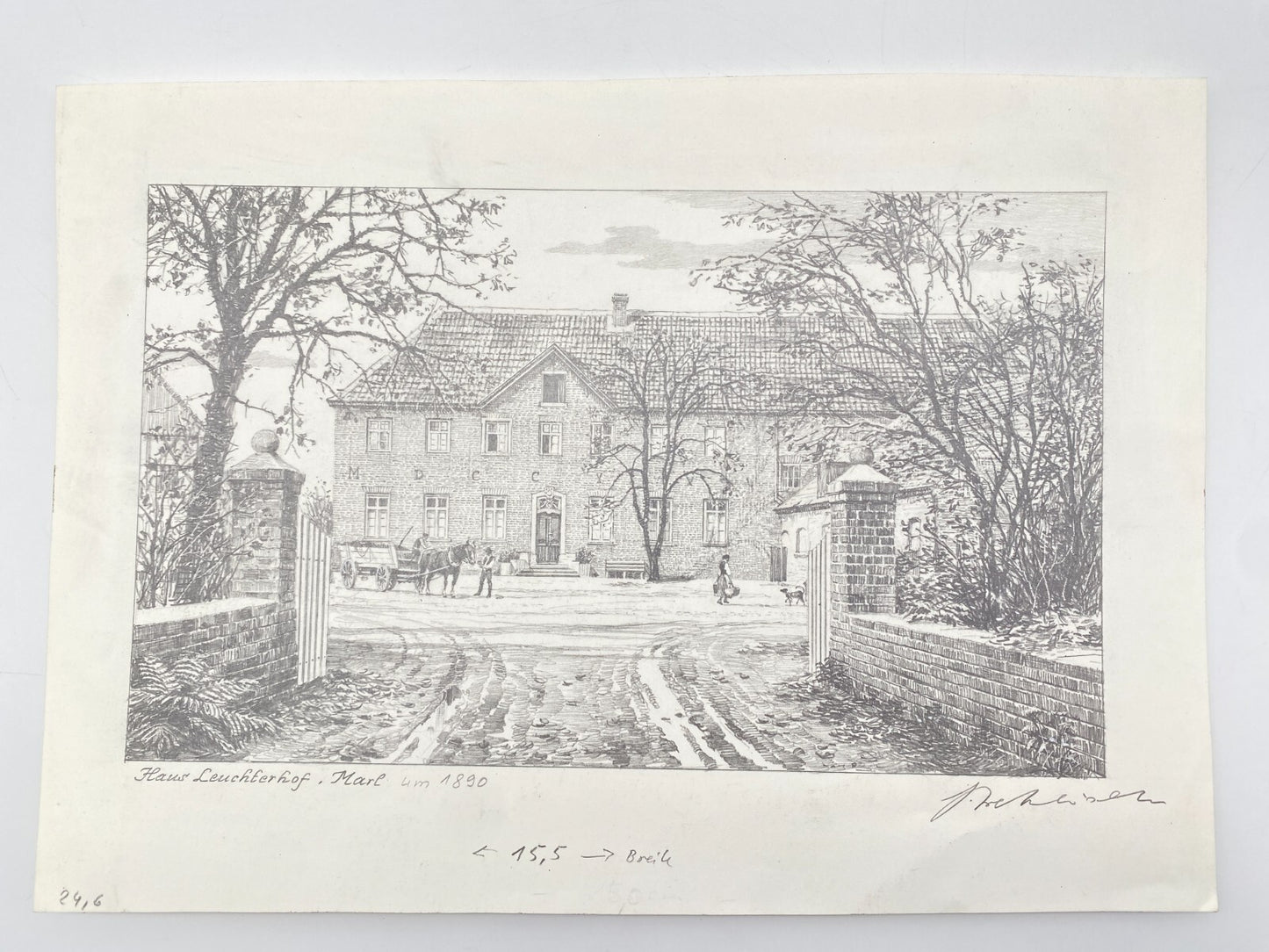 DEUTSCHER KÜNSTLER HEINZ WEHLISCH ZEICHNUNG HAUS LEUCHTERHOF MARL 1890 SIGNIERT