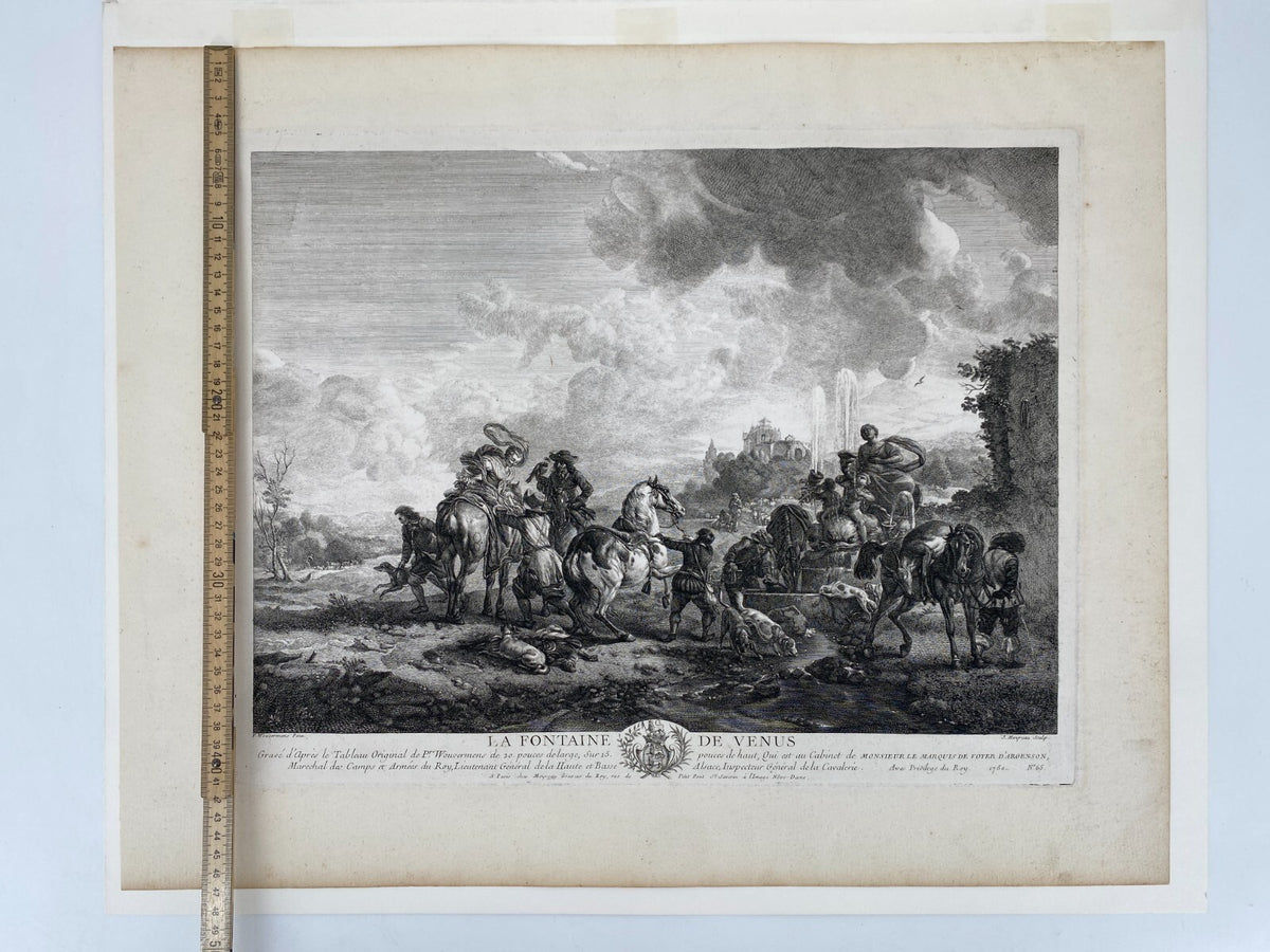 *RADIERUNG KUPFERSTICH JEAN MOYREAU WOUWERMAN LA FONTAINE DE VENUS 1750 BAROCK