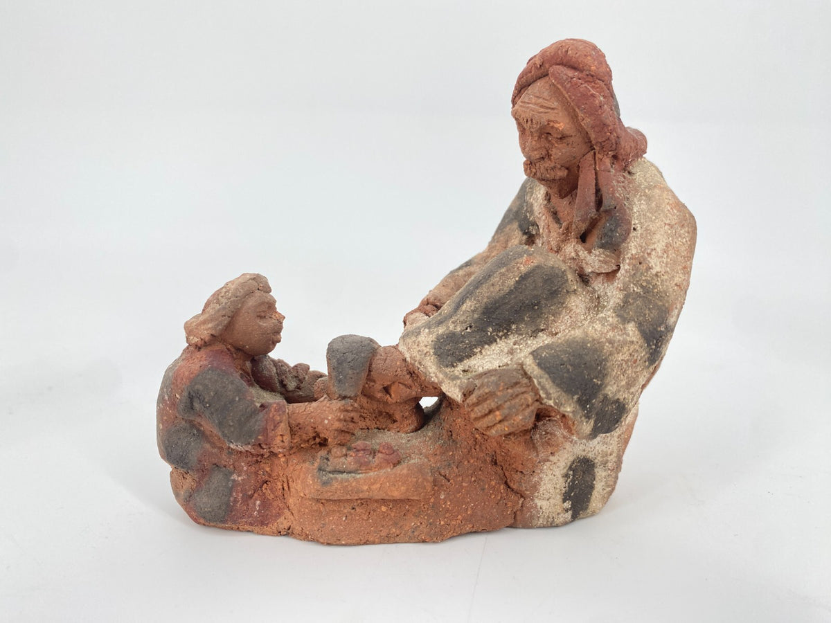 * 2 STK KERAMIK FIGUR STATUETTE ÄGYPTEN  TERRAKOTTA TON HANDARBEIT VINTAGE