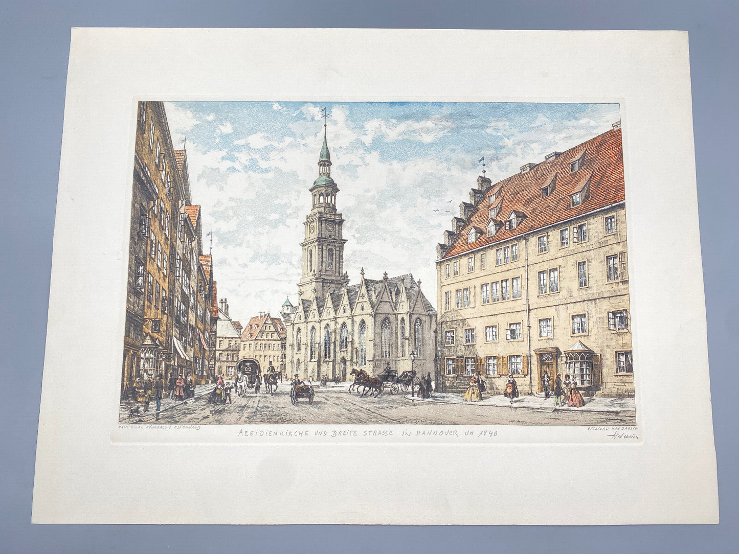 HEINZ WEHLISCH RADIERUNG AEGIDIENKIRCHE HANNOVER 1840 ORIGINAL HANDSIGNIERT