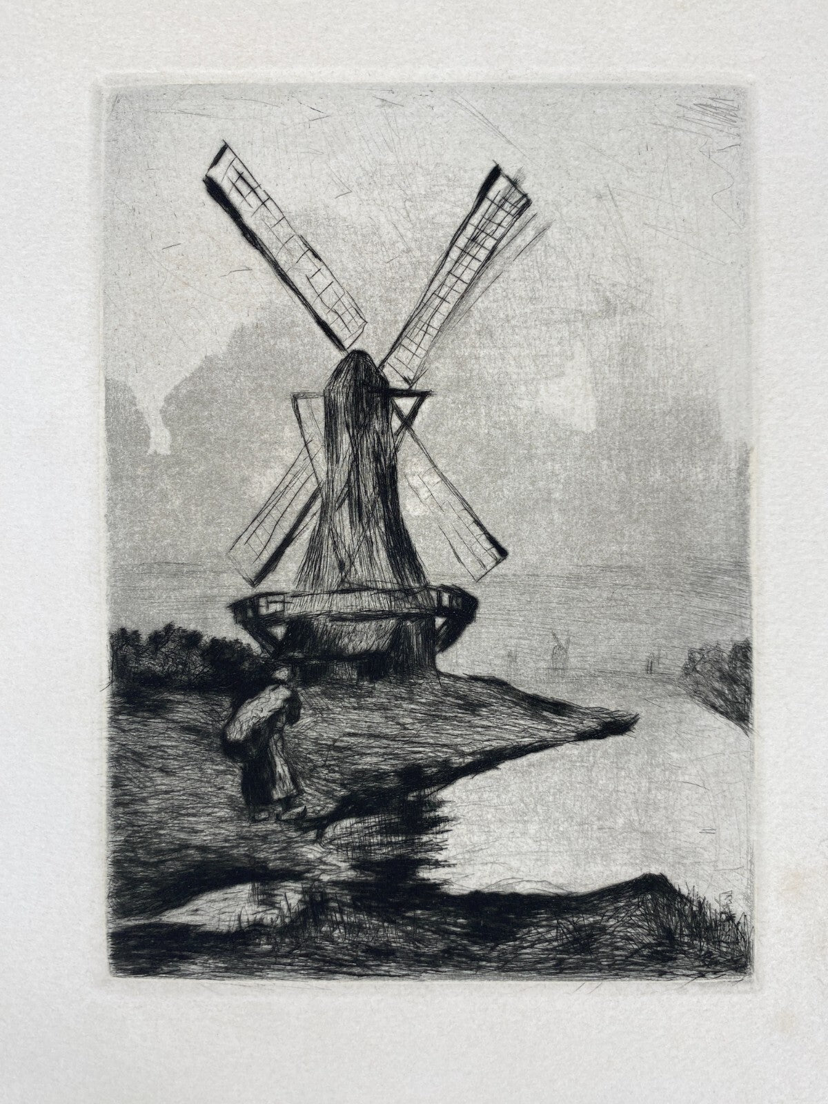 *RADIERUNG URY LESSER LANDSCHAFT MIT HOLLÄNDISCHEN MÜHLE GESTEMPELT 1920/1982