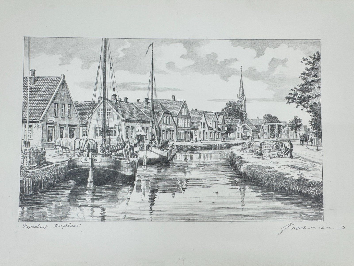 * HEINZ WEHLISCH ZEICHNUNG PAPENBURG HAPTKANAL ANSICHT SIGNIERT