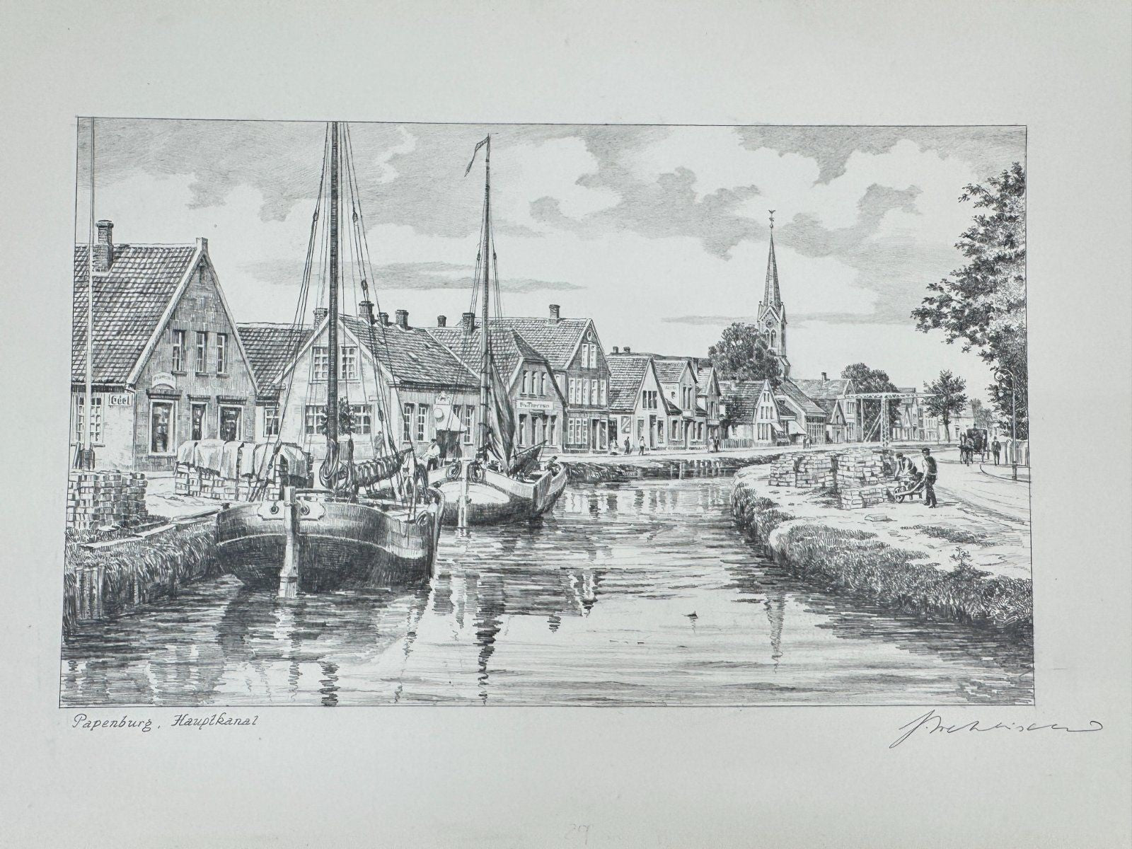 * HEINZ WEHLISCH ZEICHNUNG PAPENBURG HAPTKANAL ANSICHT SIGNIERT