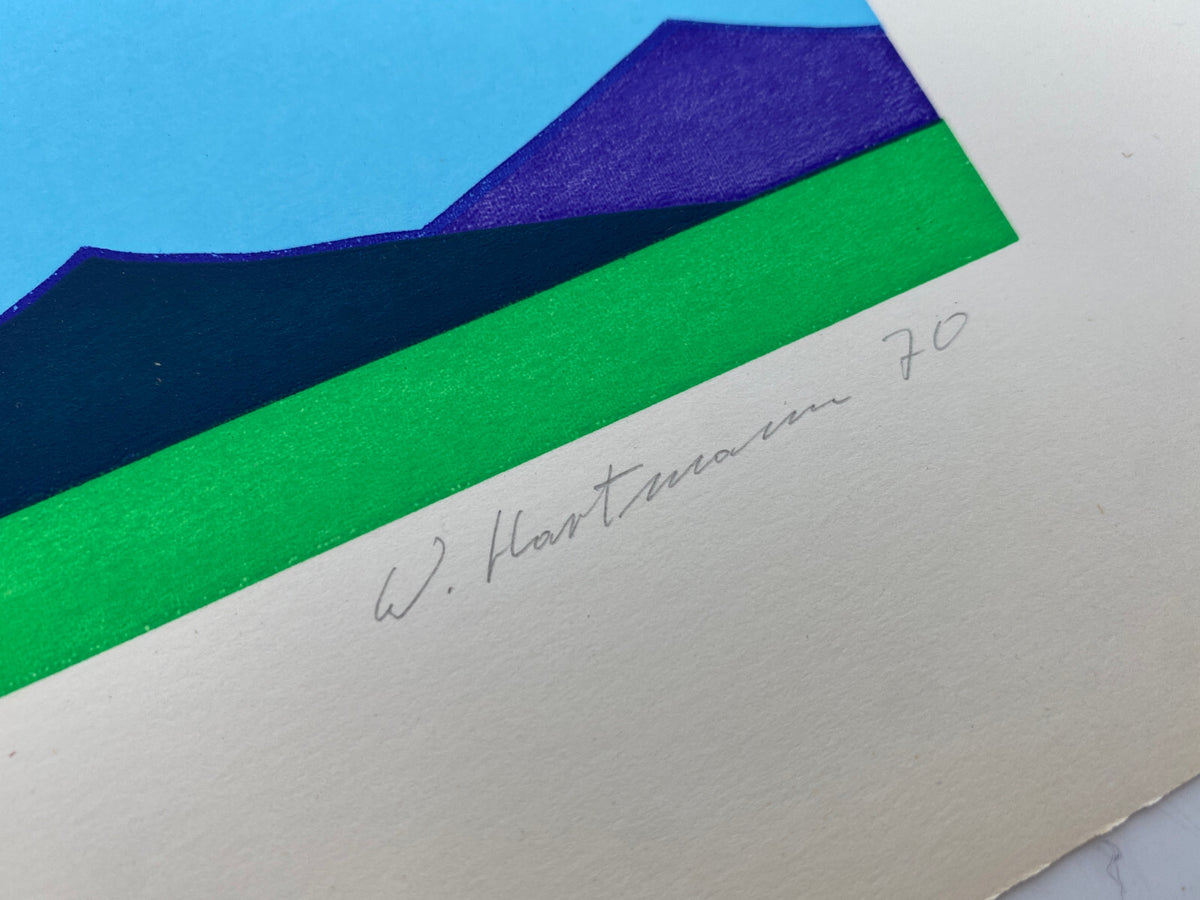 *W.HARTMANN DRUCKGRAFIK FIGURATION SIEBDRUCK LANDSCHAFT ABSTRAKT 1970 1/100 AUFL