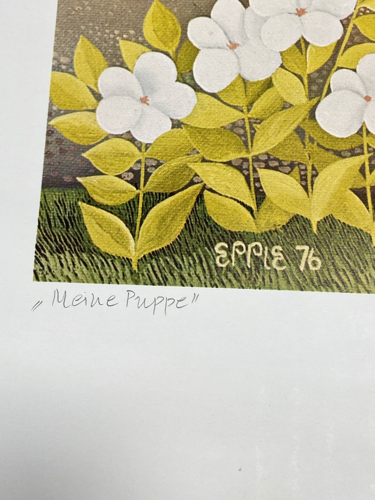 * BRUNO EPPLE POSTER PRINT MEINE PUPPE 1976 NAIVE MALEREI HANDSIGNIERT 50X69 CM