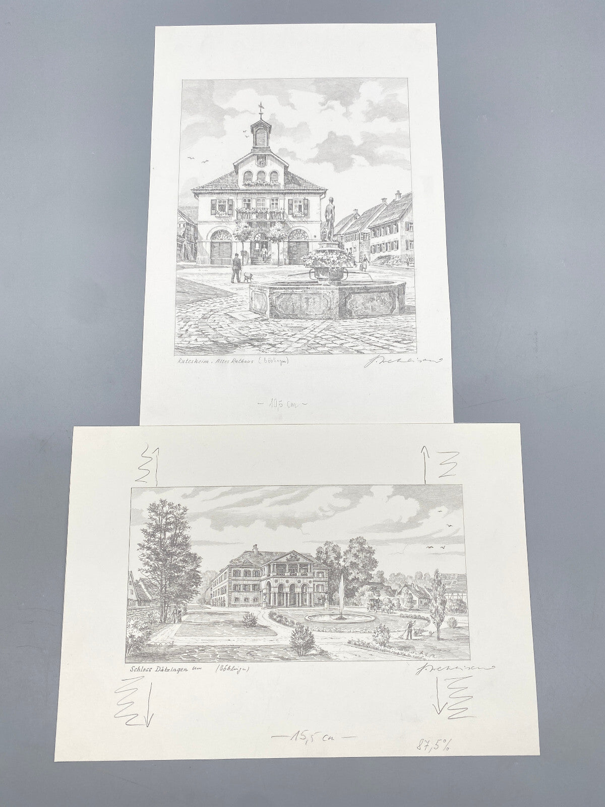 HEINZ WEHLISCH ZEICHNUNGEN BÖBLINGEN SCHLOSS ALTES RATHAUS ORIGINAL HANDSIGNIERT
