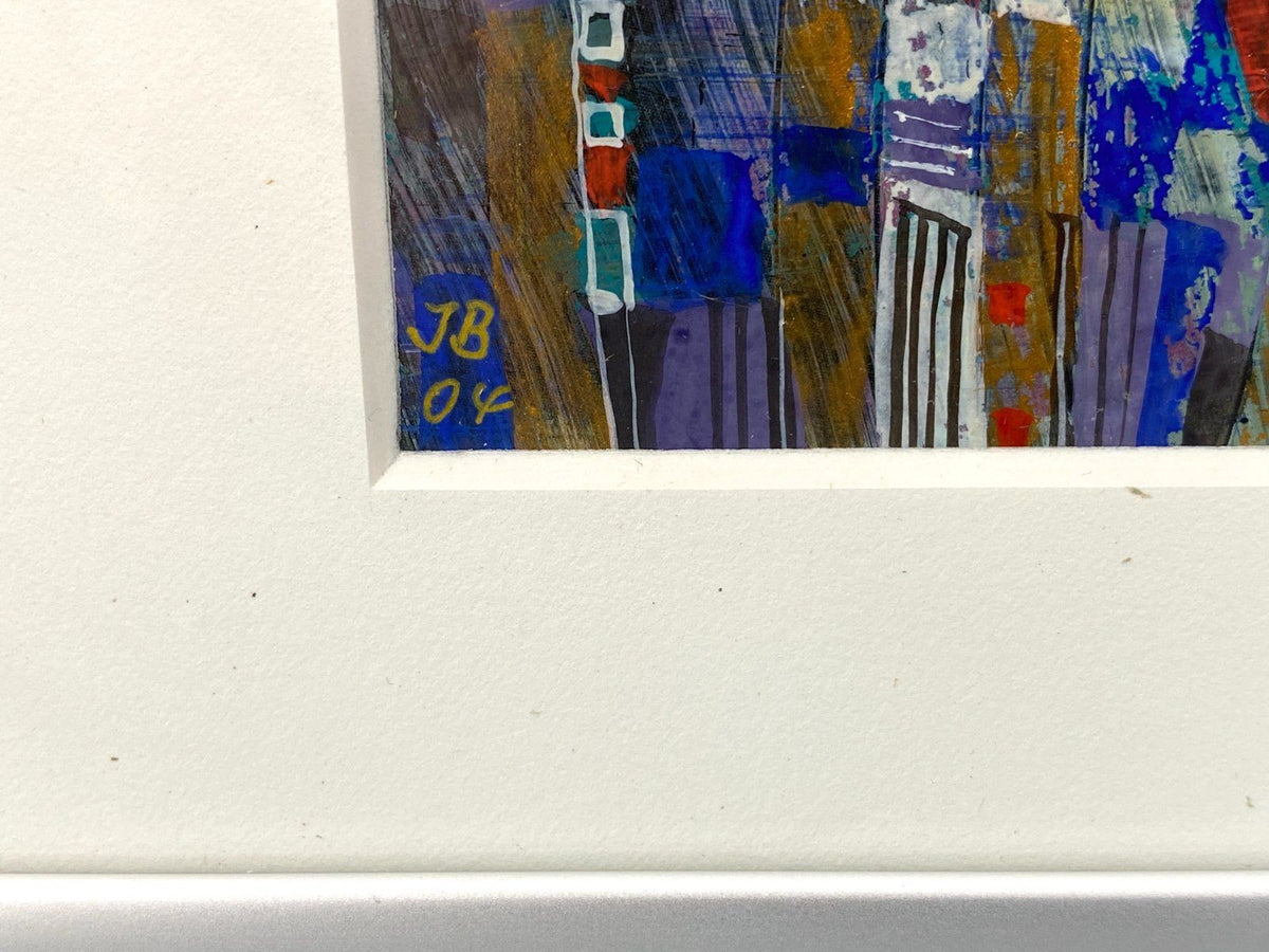 *3x ACRYLGEMÄLDE JB 2004 SIGNIERT METALLFARBEN ABSTRAKT GERAHMT