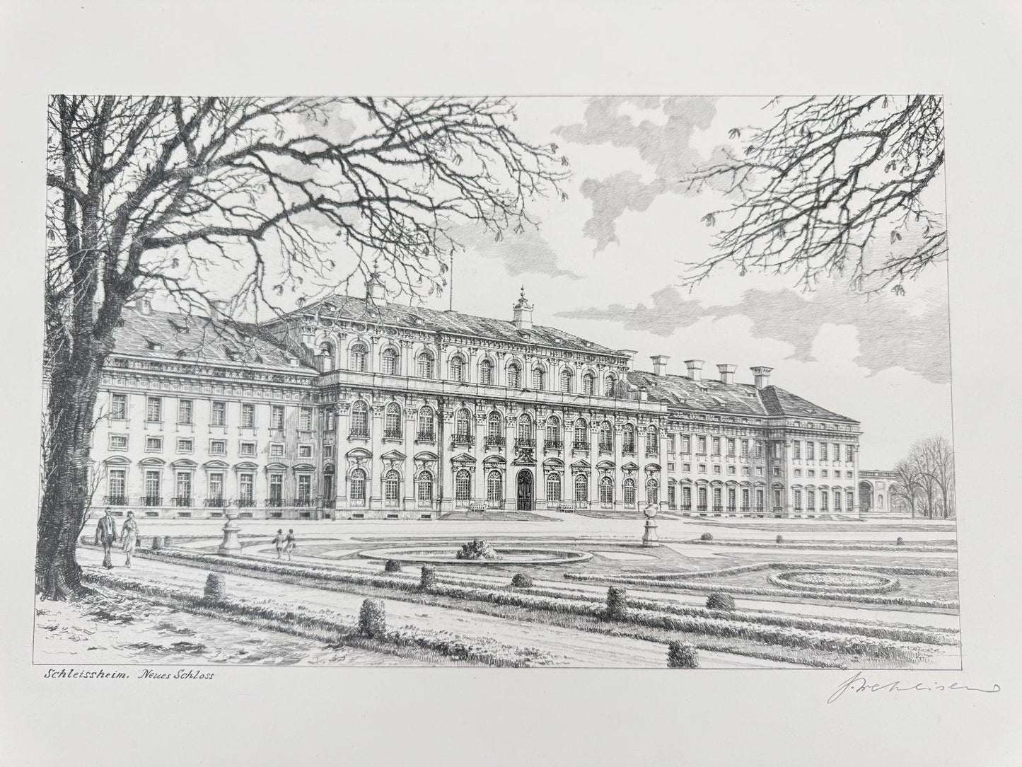 * HEINZ WEHLISCH ZEICHNUNG SCHLEISSHEIM NEUES SCHLOSS ANSICHT SIGNIERT