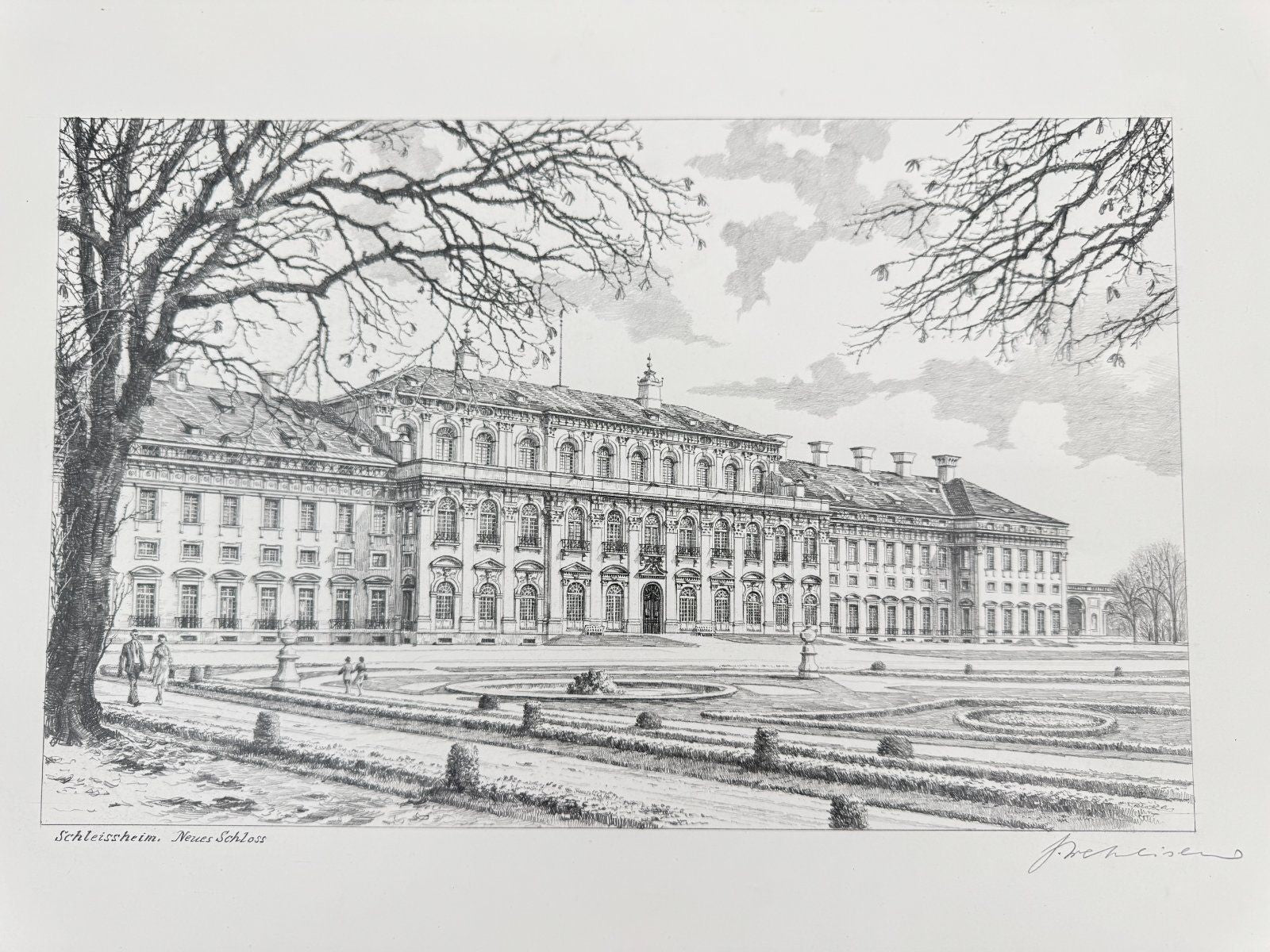 * HEINZ WEHLISCH ZEICHNUNG SCHLEISSHEIM NEUES SCHLOSS ANSICHT SIGNIERT