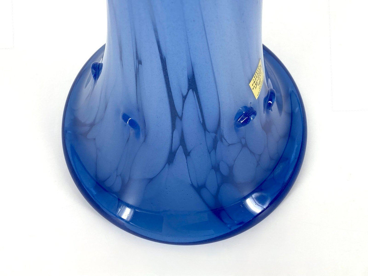 * GROßE BLAUE GLASVASE MUNDGEBLASEN J. BENCAL POLEN VINTAGE BLAU HANDARBEIT