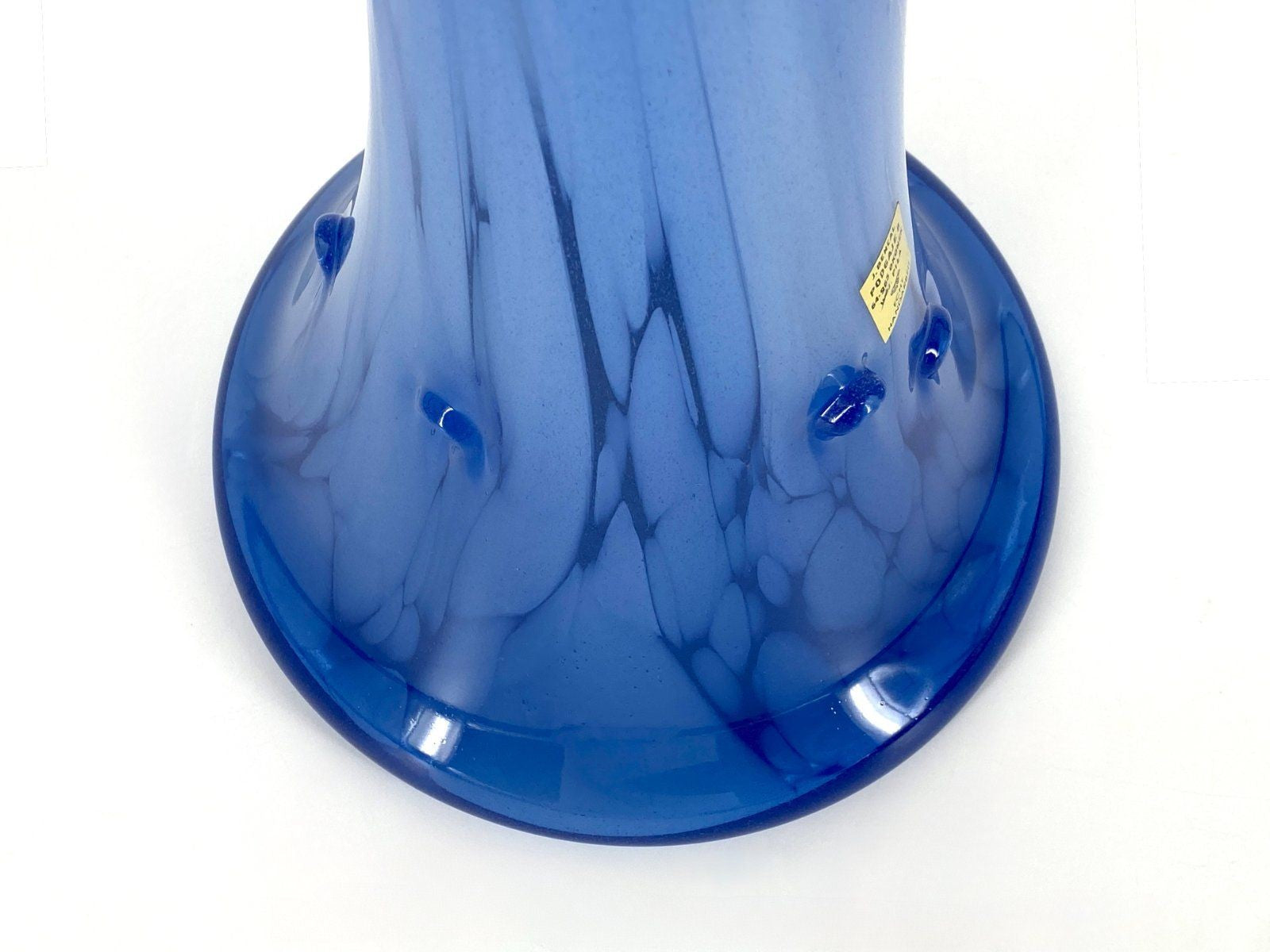 * GROßE BLAUE GLASVASE MUNDGEBLASEN J. BENCAL POLEN VINTAGE BLAU HANDARBEIT