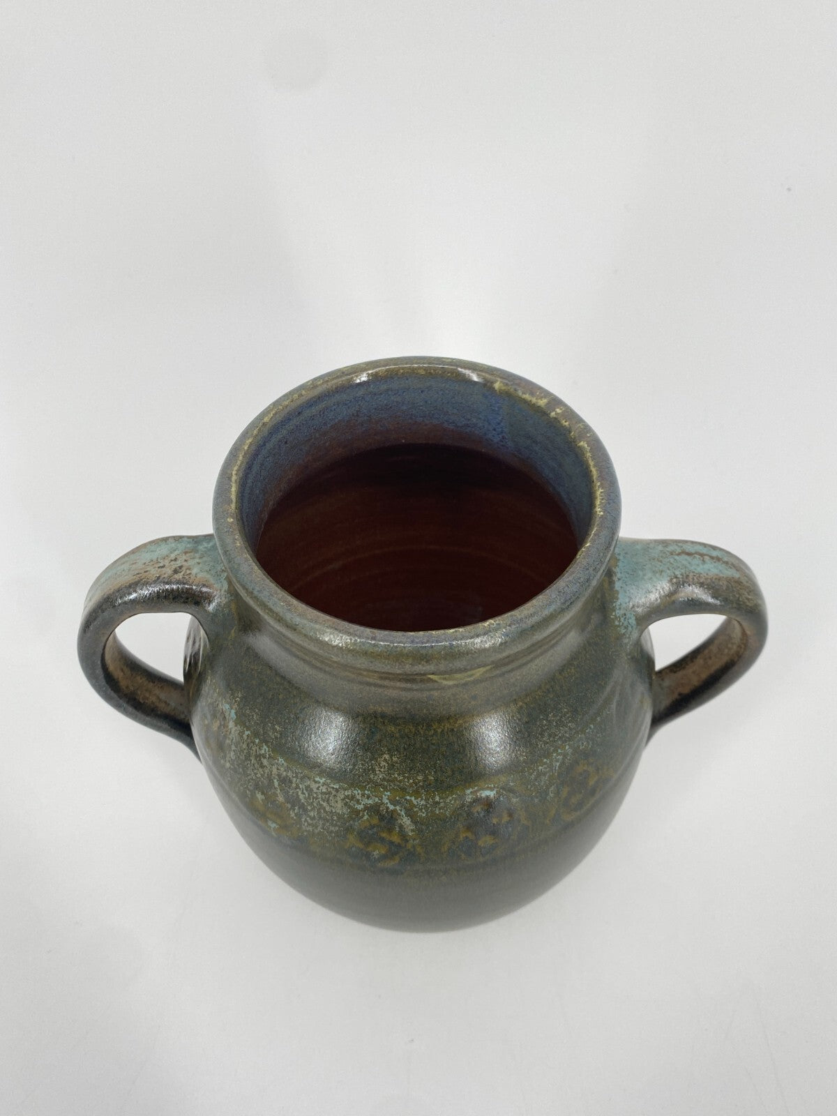 * STUDIO KERAMIK HENKEL VASE AMPHORE KRUG GEFÄß GRÜN BRAUN 15,5CM VINTAGE