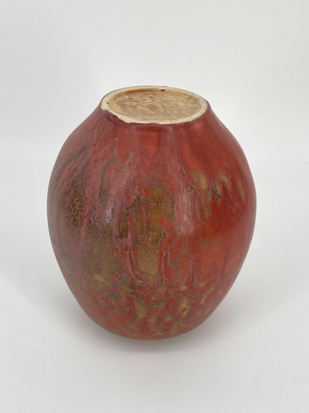 * VASE HORST SEIFERT OVAL KUGEL ROT MID CENTURY SIGNIERT KERAMIK KUNST VINTAGE