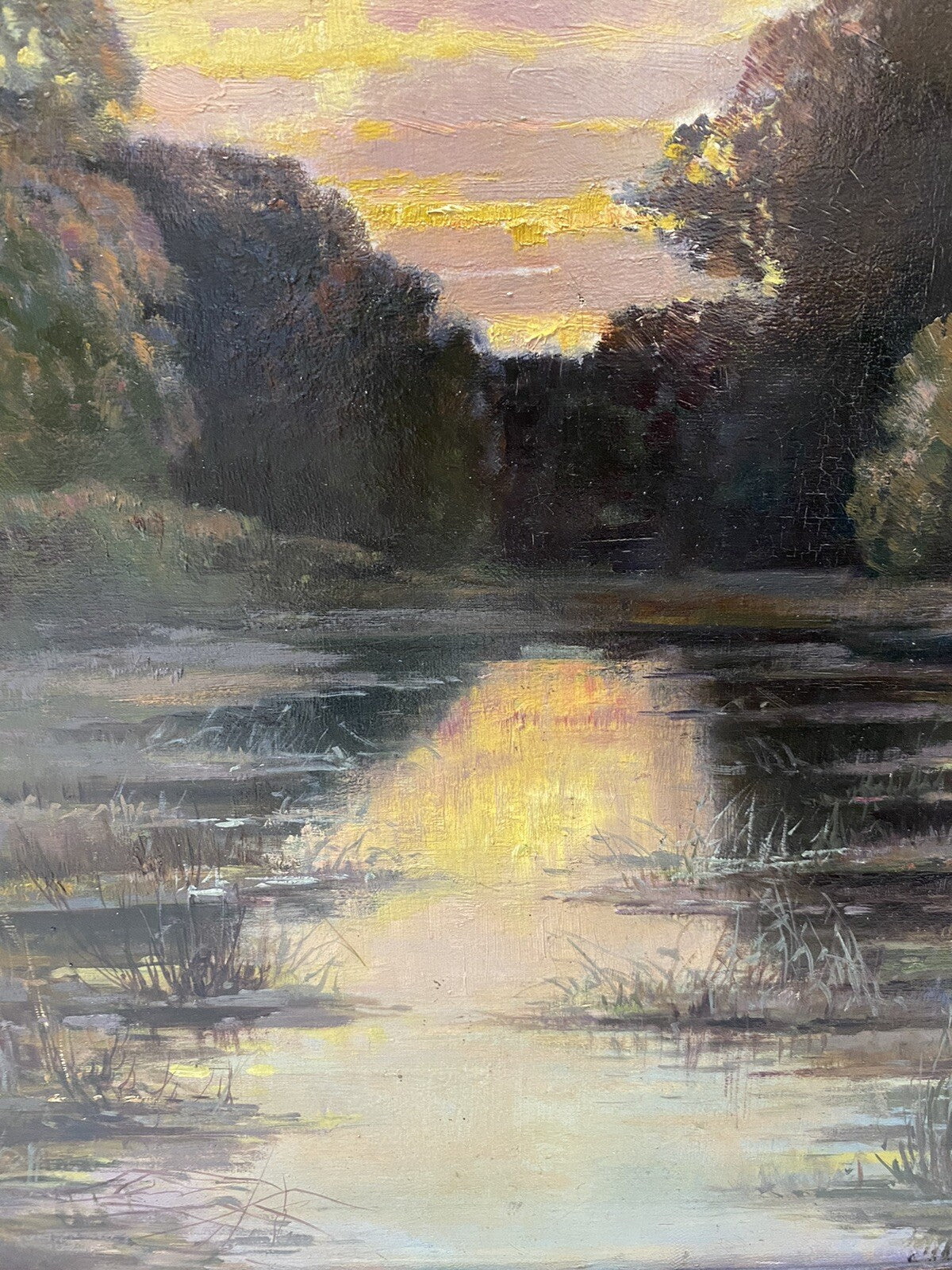 * ALBERT BLAETTER ABENDSTIMMUNG ÖLGEMÄLDE 30er FLUSS MOOR BOOT