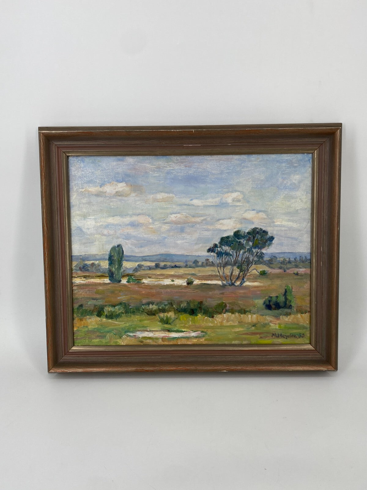 * ÖLGEMÄLDE LANDSCHAFT M. HEYDEN SIGNIERT 1950 50ER GERAHMT VINTAGE