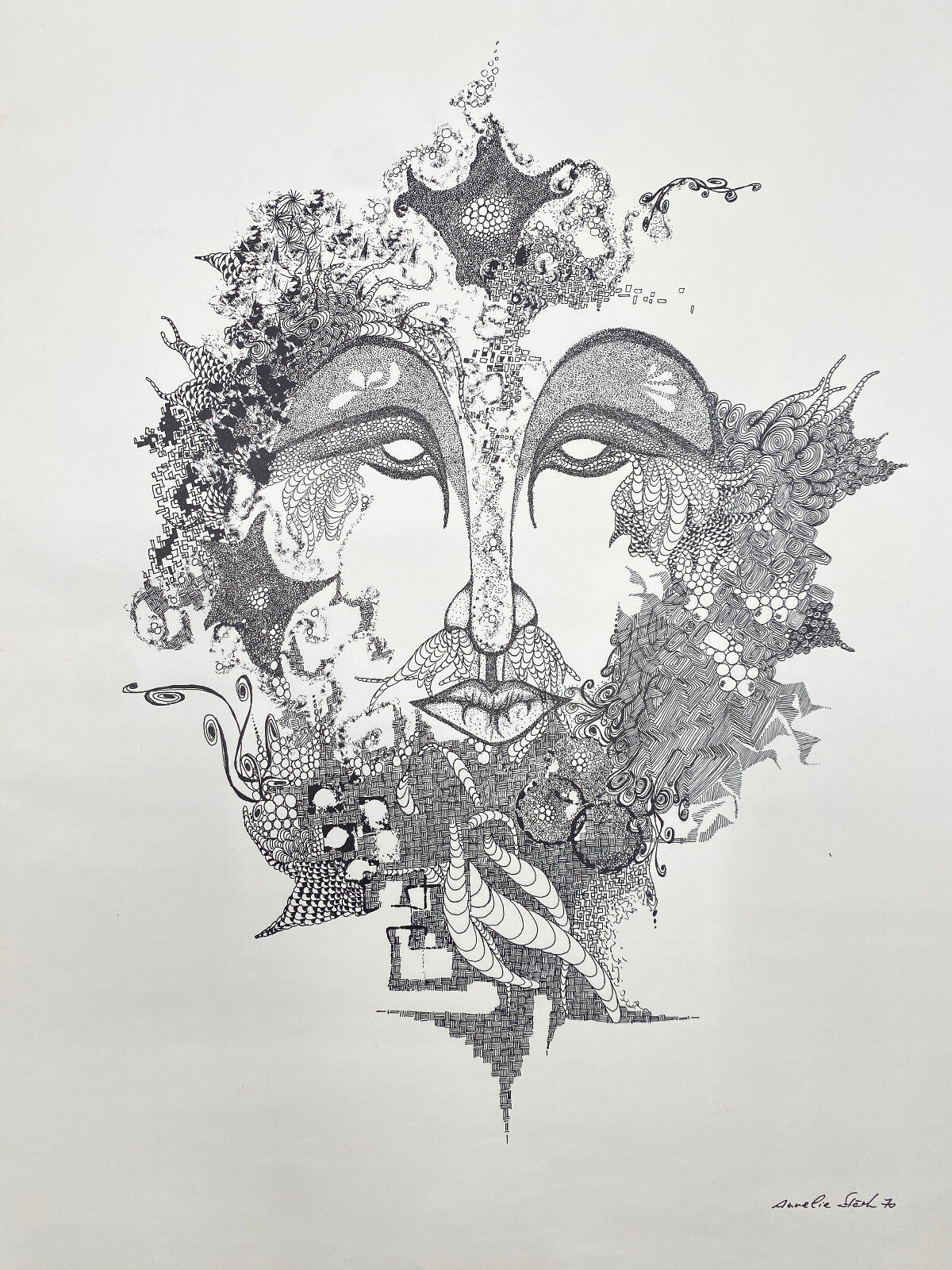 * 1v2 ANNELIE STÄRK GRAFIK DRUCK ABSTRAKT SURREAL GESICHT ZEICHNUNG SIGNIERT 70