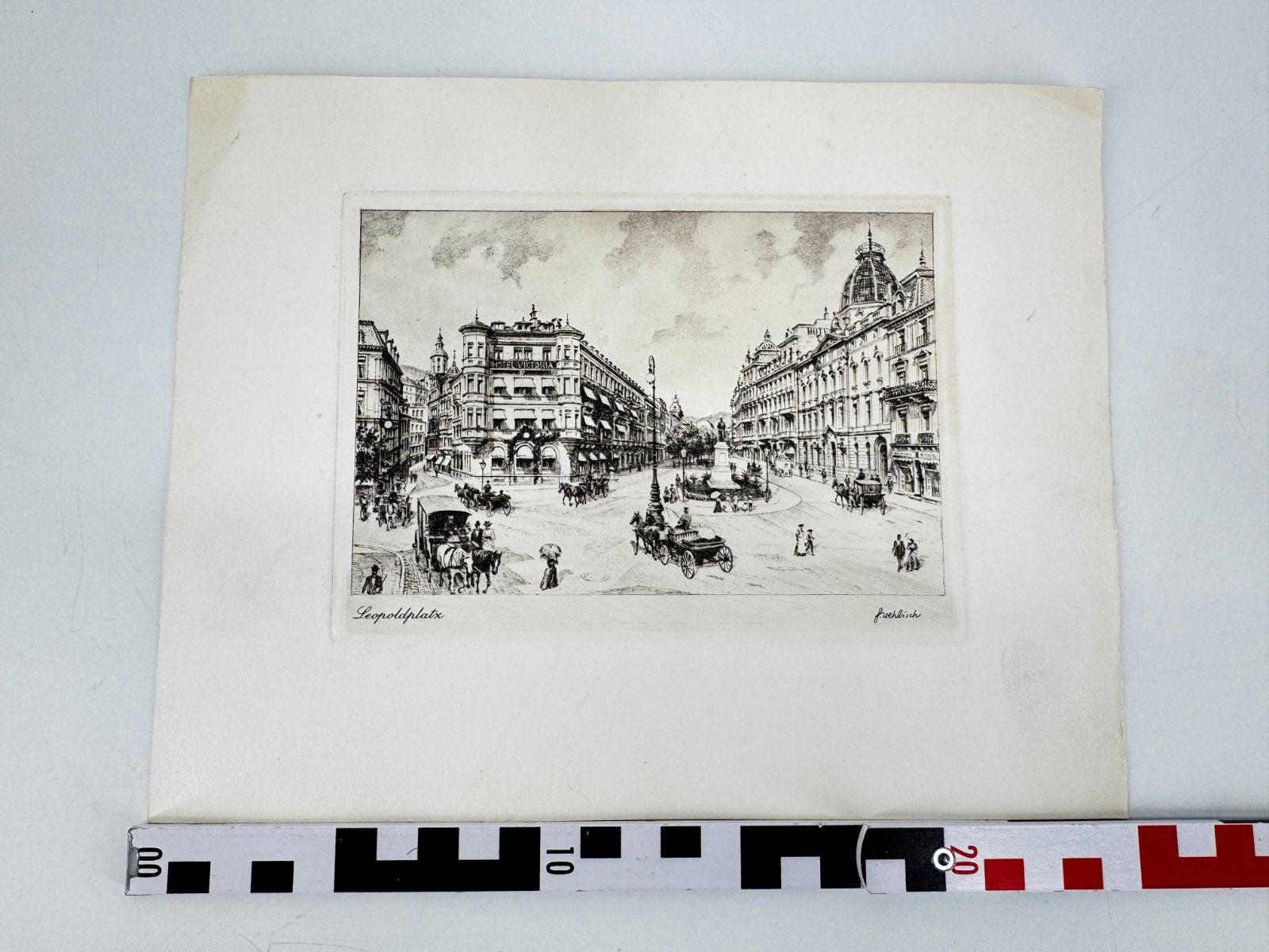 * HEINZ WEHLISCH ORIGINAL RADIERUNG LEOPOLDPLATZ UM 1905 ANSICHT