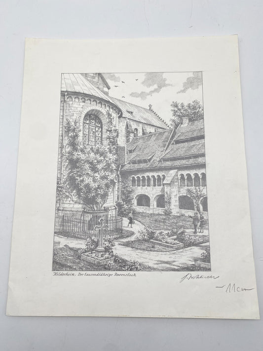 HEINZ WEHLISCH ZEICHNUNG HILDESHEIM TAUSENDJÄHRIGE ROSENSTOCK HANDSIGNIERT