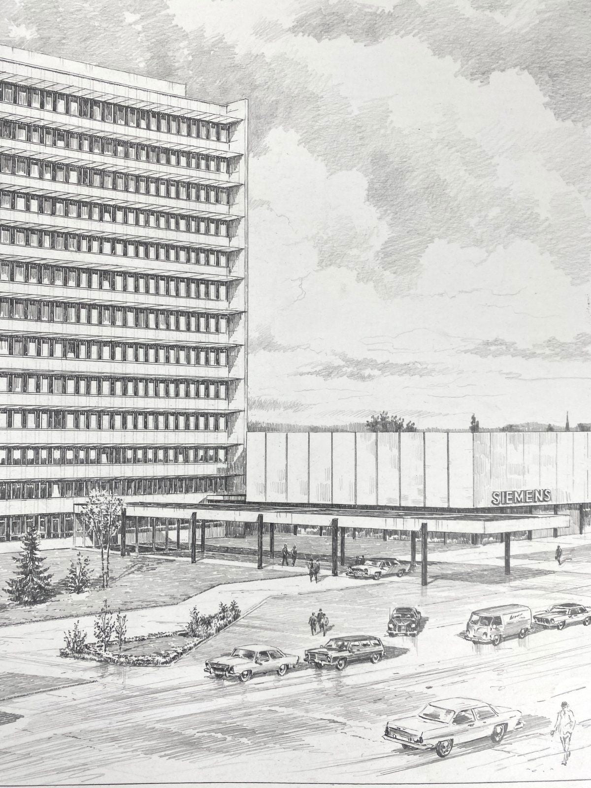 *GRAFIK HEINZ WEHLISCH HANDZEICHNUNG ERLANGEN SIEMENS HOCHHAUS