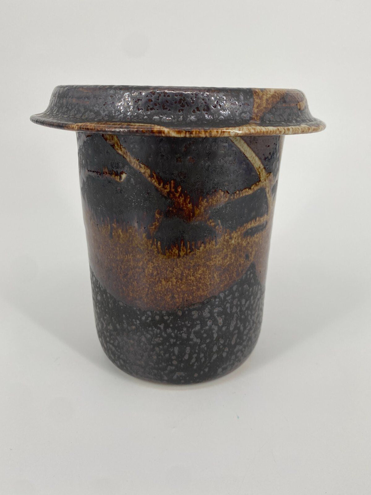 * TOPF VASE STUDIOKERAMIK RÖHRENVASE VINTAGE STEINZEUG BRAUN