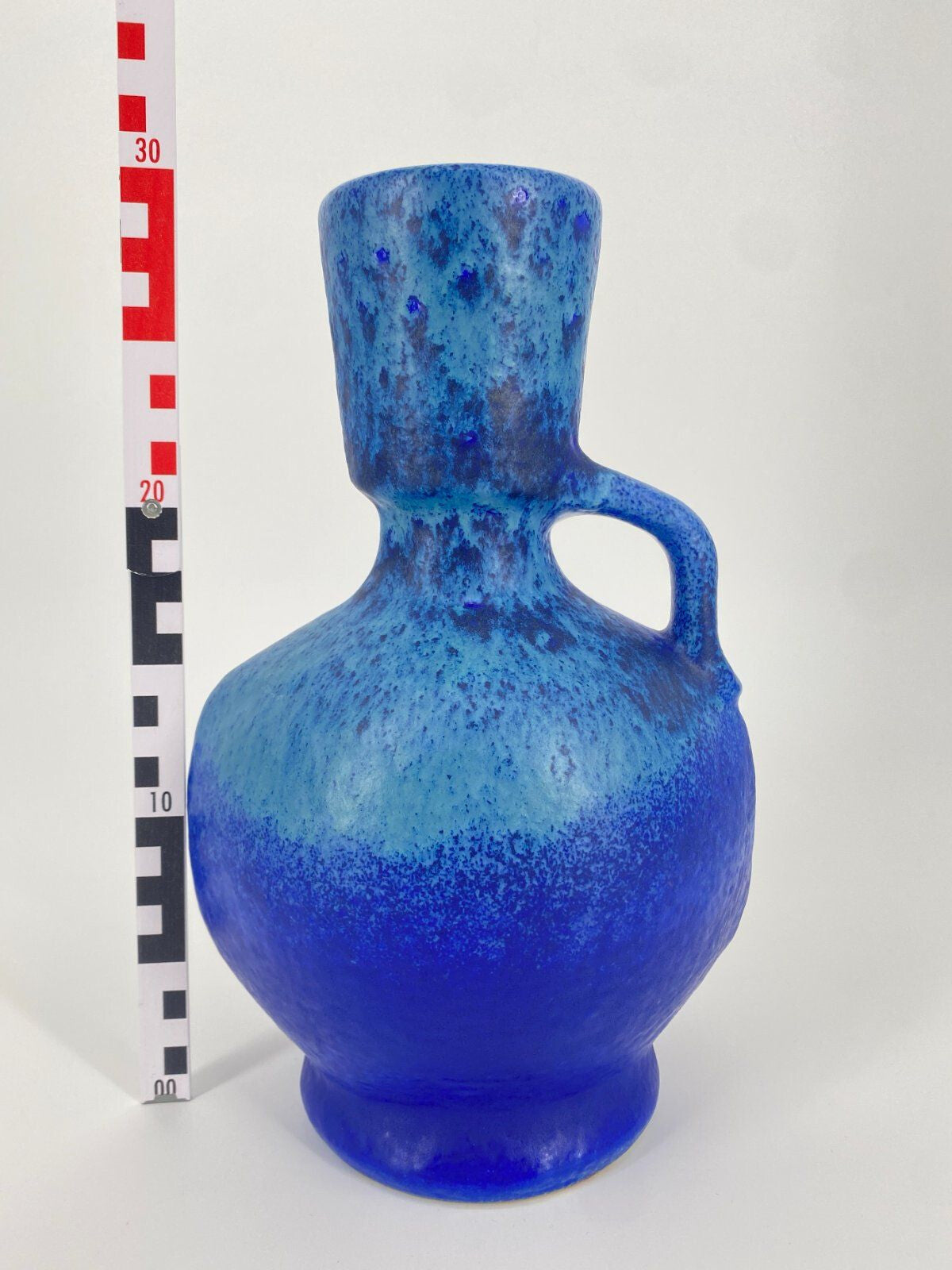 *STUDIOKERAMIK VASE BLAU FAT LAVA LAUFGLASUR W.-GERMANY 60ER 70ER