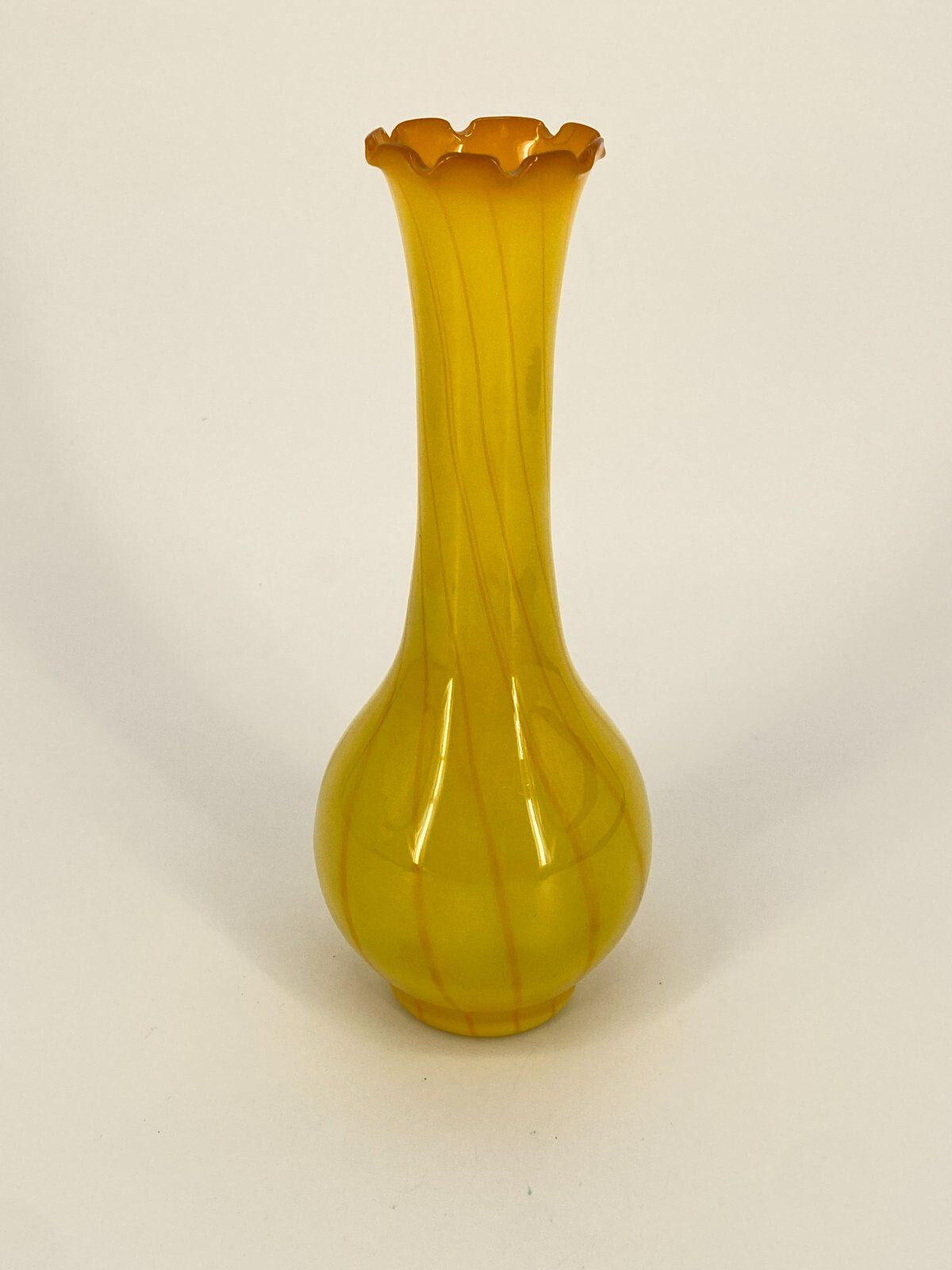 * VASE GLASVASE GLAS MUNDGEBLASEN GELB RÜSCHEN BLUMENVASE VINTAGE