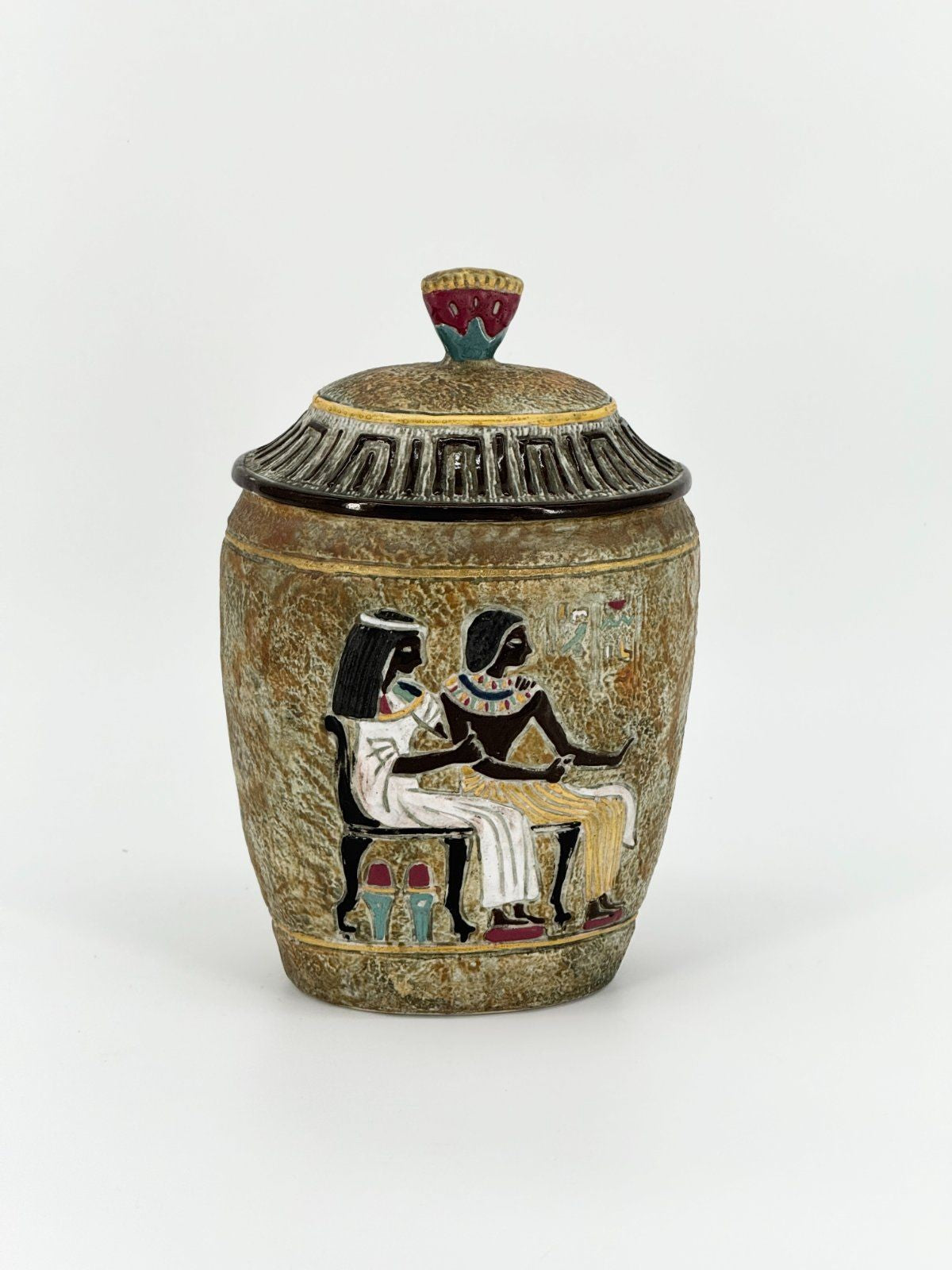 VINTAGE VASE ÄGYPTEN PHARAONEN DEKO KERAMIK MIDCENTURY HANDBEMALT