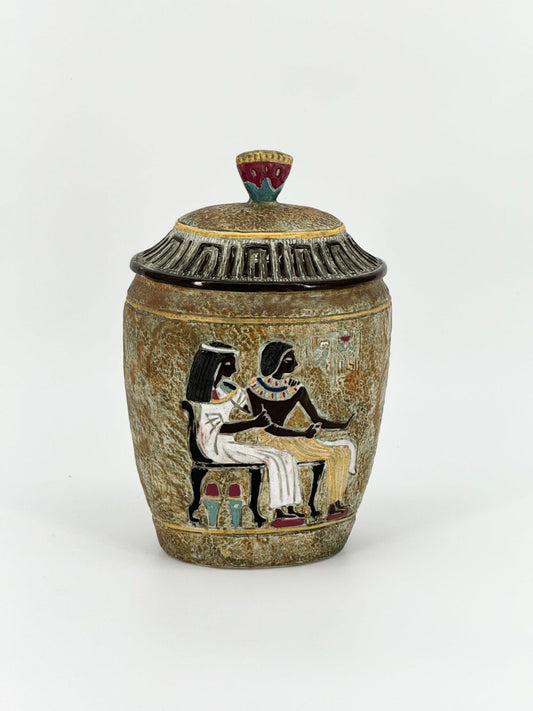 VINTAGE VASE ÄGYPTEN PHARAONEN DEKO KERAMIK MIDCENTURY HANDBEMALT