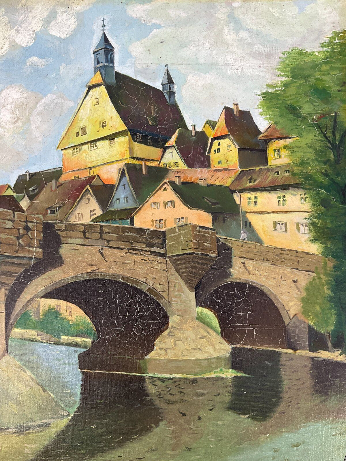 *ÖLGEMÄLDE BESIGHEIM STADTBILD ENZBRÜCKE LUDWIG MÖßLER ENZ RATHAU