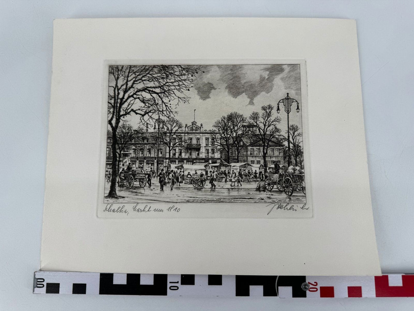 * HEINZ WEHLISCH RADIERUNG SCHALKE MARKT UM 1910 ANSICHT