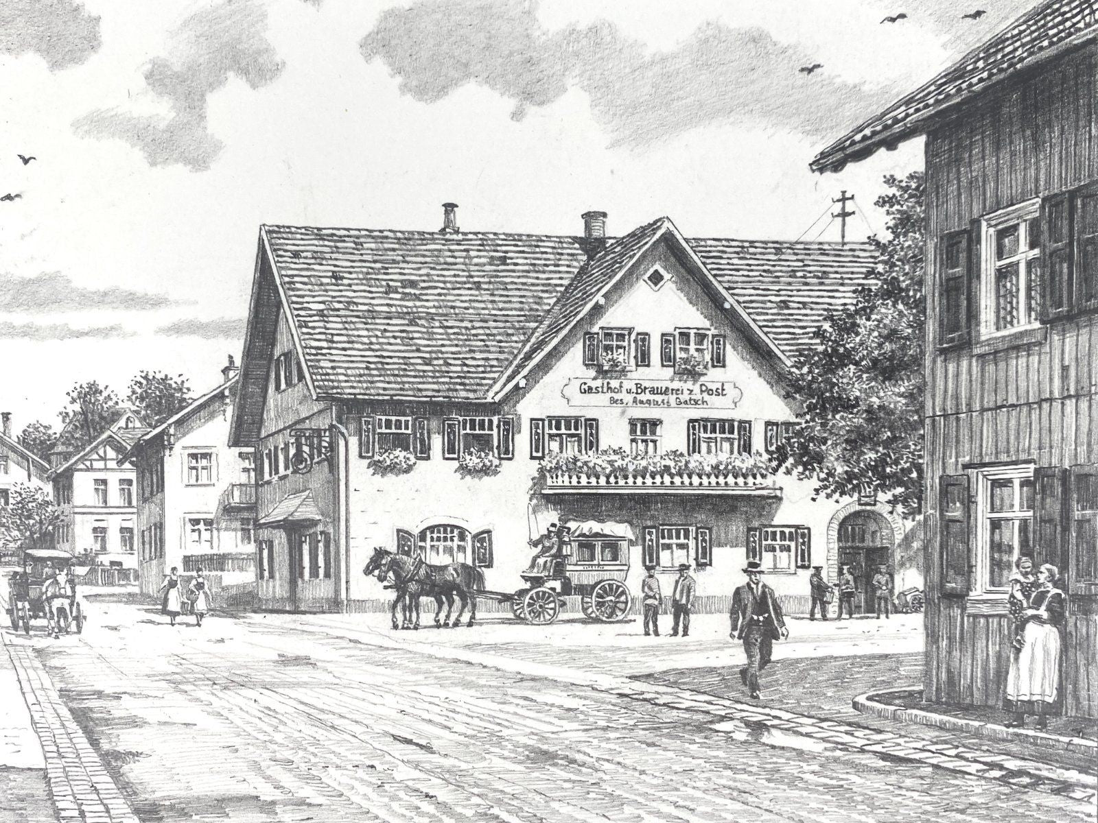 * HEINZ WEHLISCH ZEICHNUNG ALTUSRIED OBERALLGÄU ANSICHT SIGNIERT