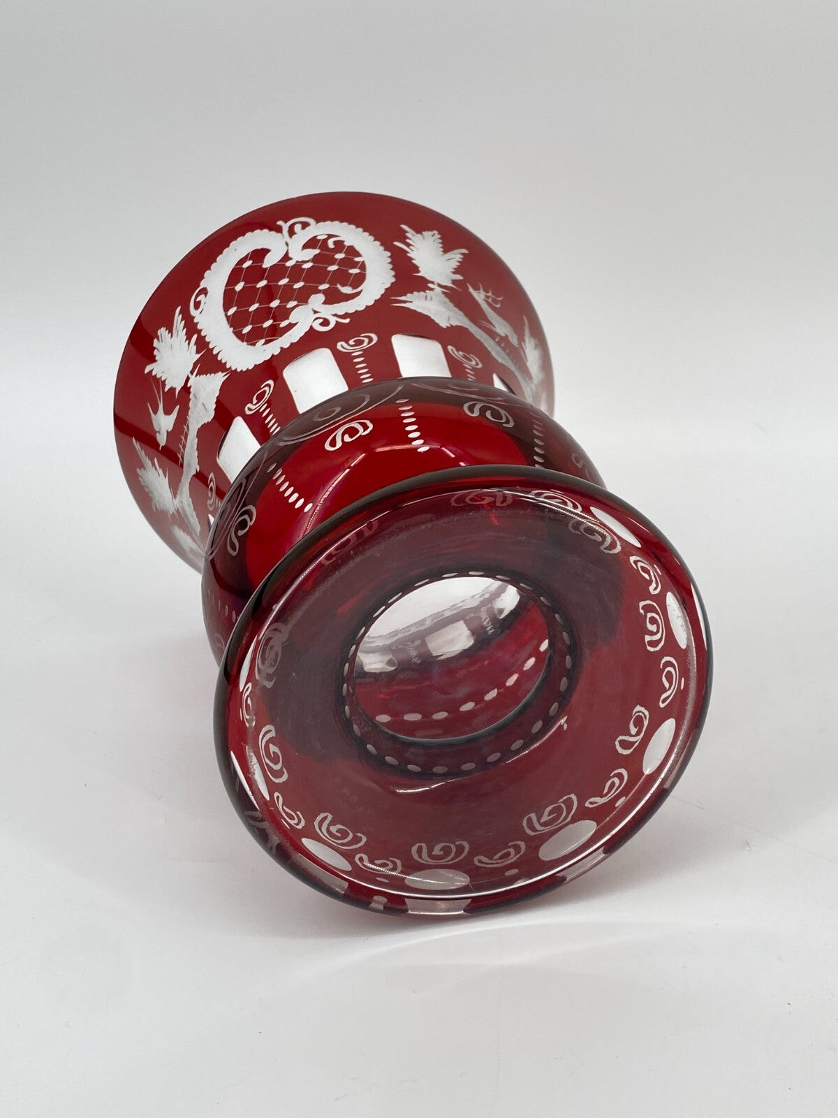 * VASE GROß BÖHMISCHES GLAS BÖHMEN TSCHECHIEN ROT JAGD HIRSCH VINTAGE