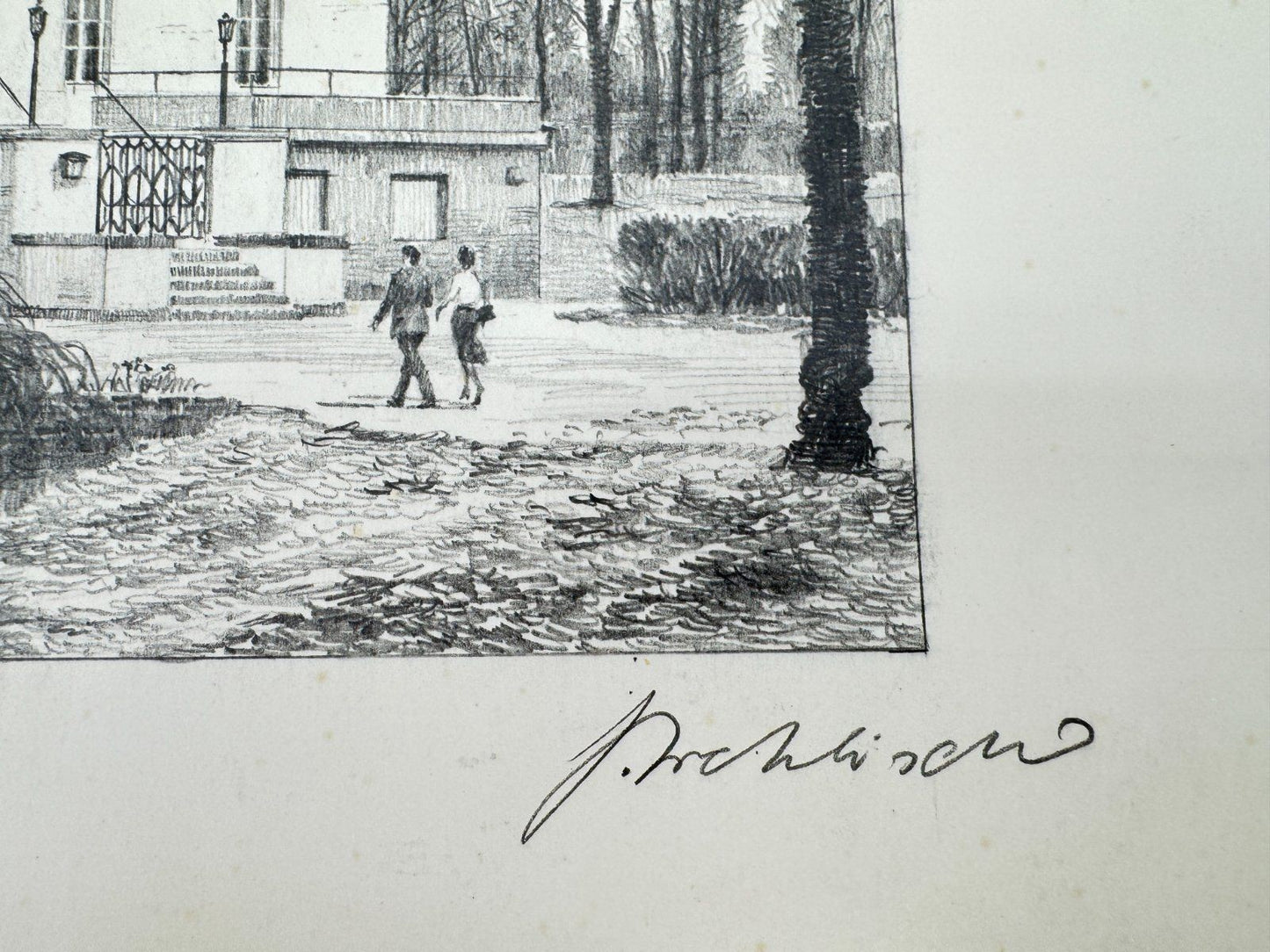 * HEINZ WEHLISCH ZEICHNUNG SCHLOß NEUENHOFEN KREFELD ANSICHT SIGN