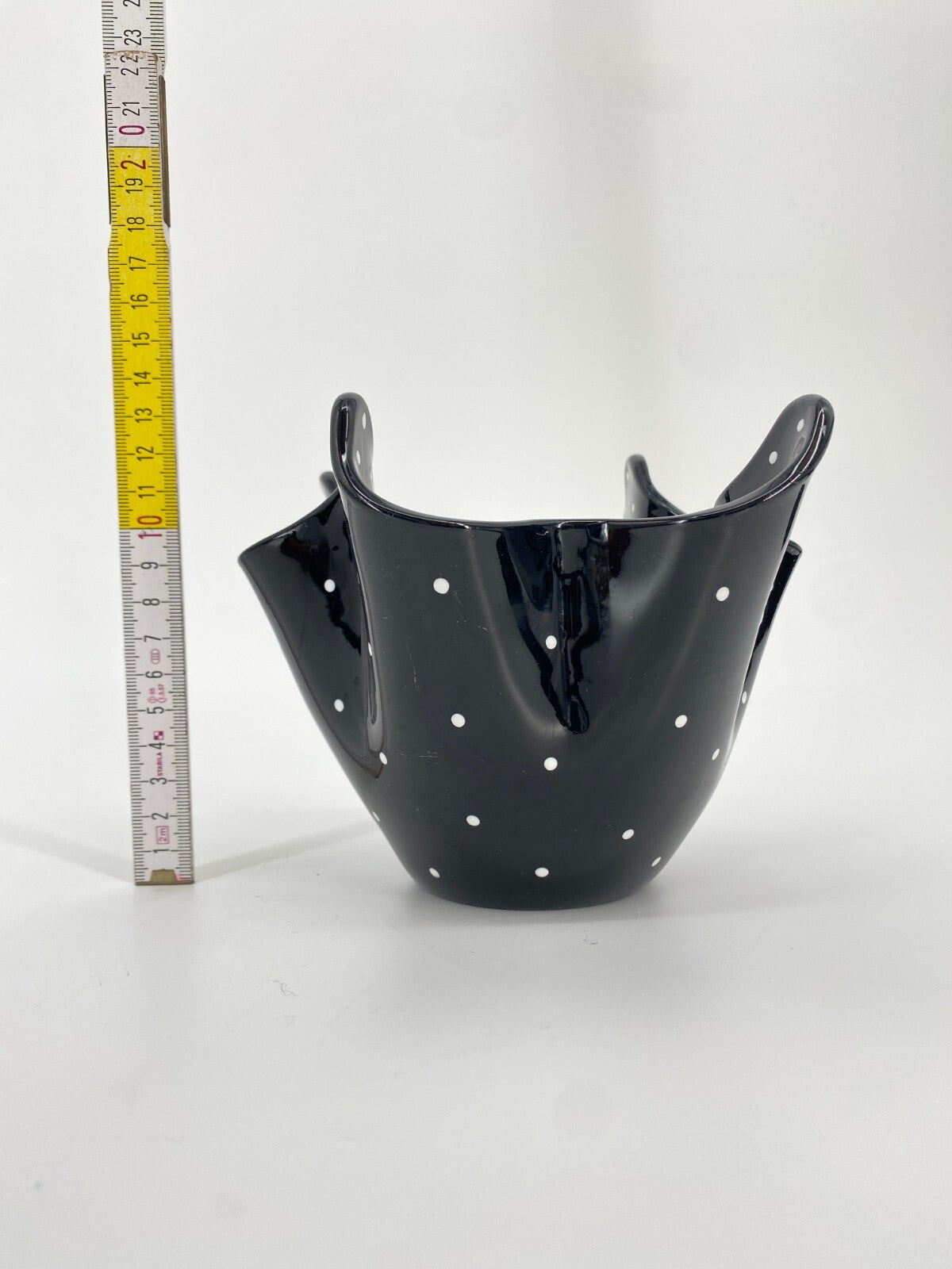 * BAGLEY POLKA DOT FAZZOLETTO VASE SCHWARZ WEIßE PUNKTE VINTAGE  ENGLAND