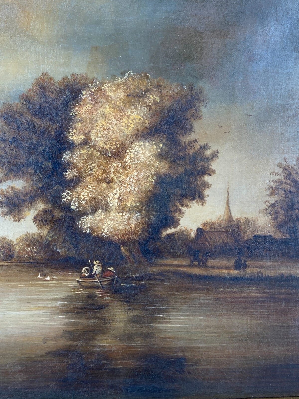 * ÖLGEMÄLDE LANDSCHAFT MIT FISCHER HANNA GOSZCZYNSKA 1985 VINTAGE