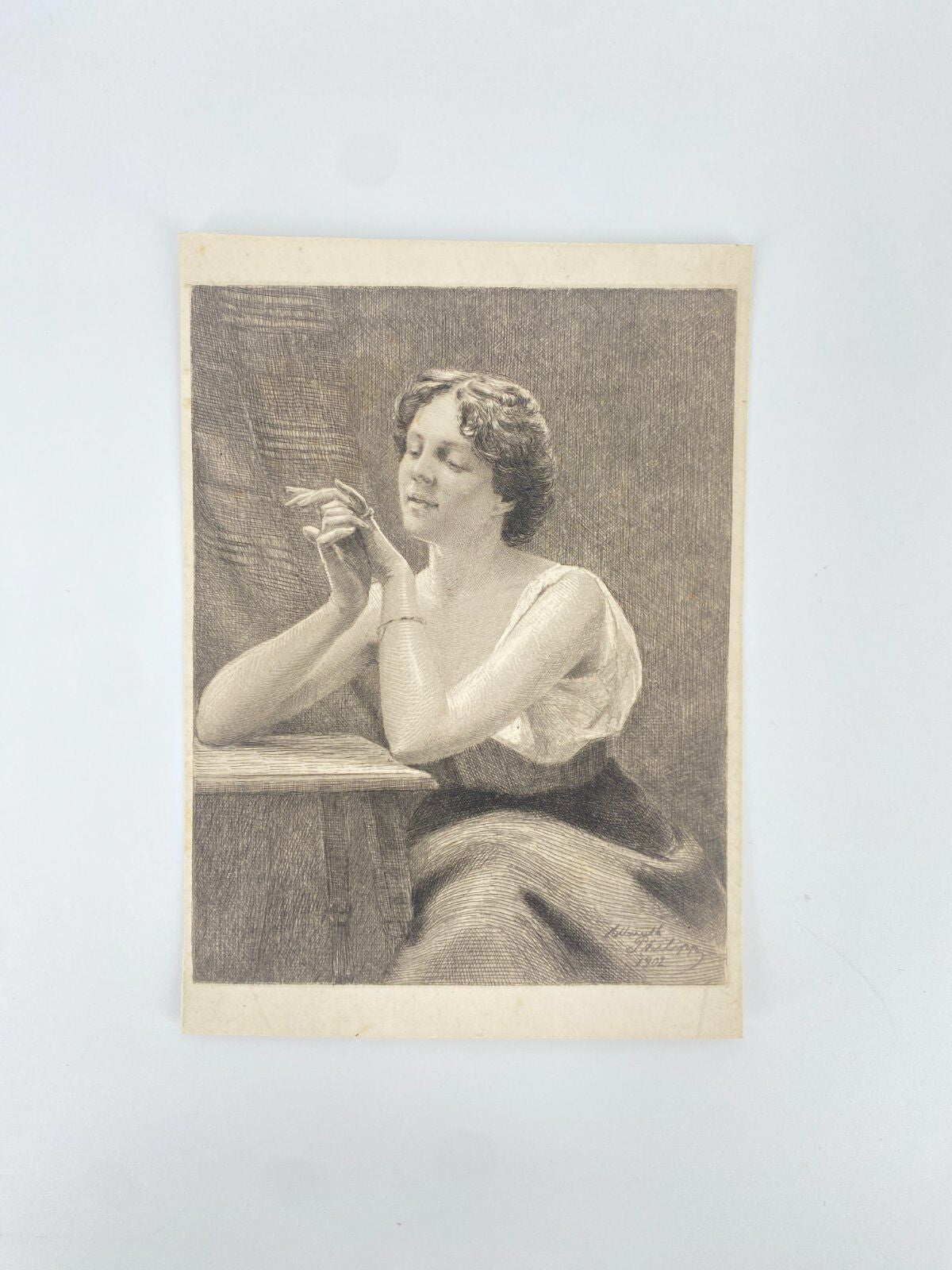 * RADIERUNG STICH HELLMUTH PHILIPP DRUCK FRAU DAME MÄDCHEN GRAFIK