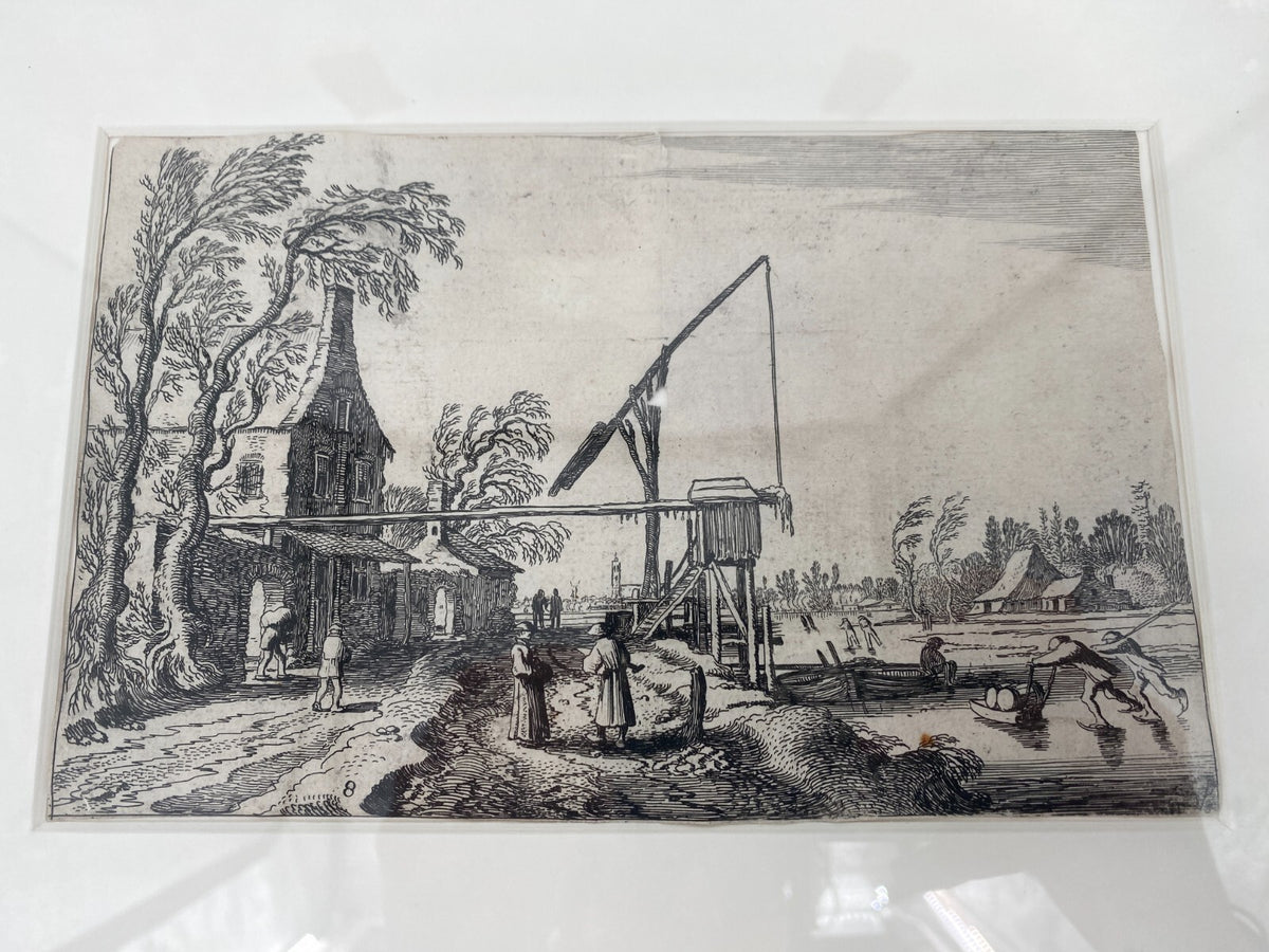 *RADIERUNG KUPFERSTICH JAN VAN DE VELDE GENRE LANDSCHAFT HAFEN 1616 ANTIK BAROCK