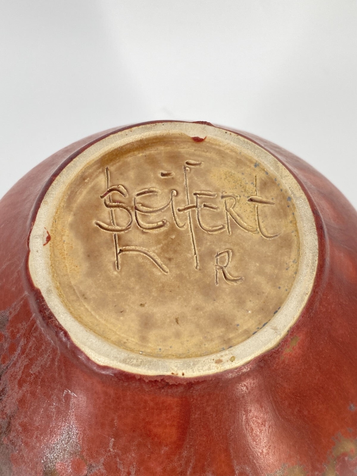 * VASE HORST SEIFERT OVAL KUGEL ROT MID CENTURY SIGNIERT KERAMIK KUNST VINTAGE