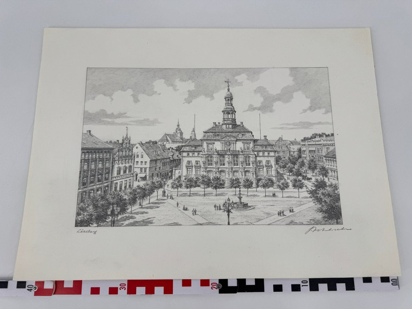 * HEINZ WEHLISCH ZEICHNUNG RATHAUS LÜNEBURG UM 1900 ANSICHT SIGNIERT
