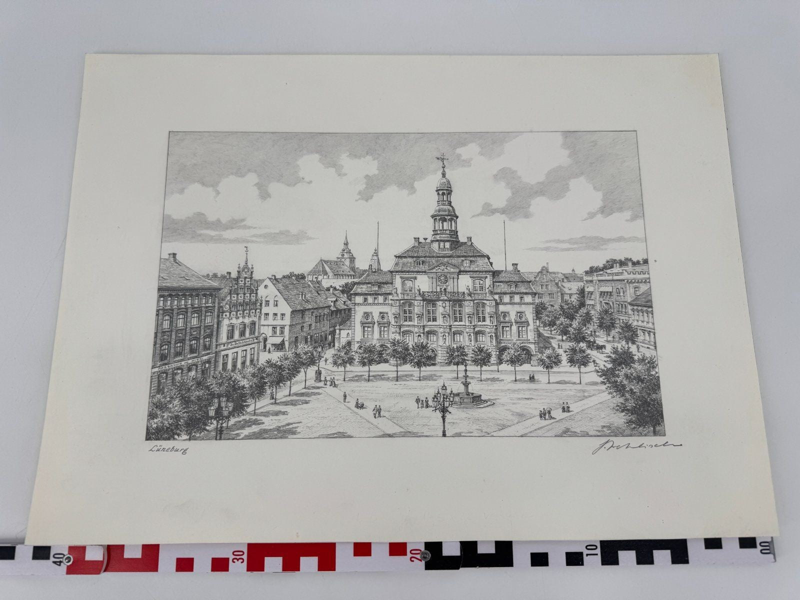 * HEINZ WEHLISCH ZEICHNUNG RATHAUS LÜNEBURG UM 1900 ANSICHT SIGNIERT