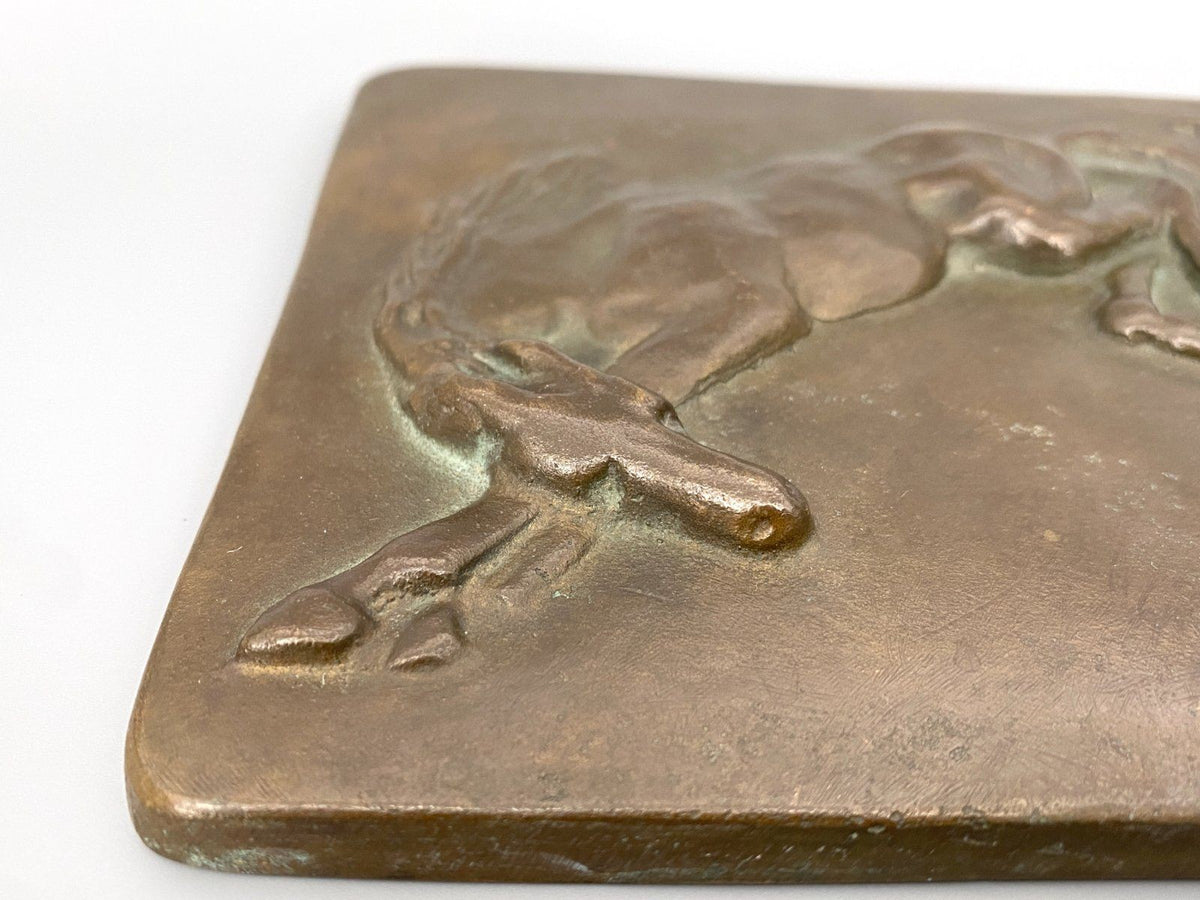 * WANDBILD RELIEF 2 PFERDE BRONZE MESSING 60er WANDPLAKETTE