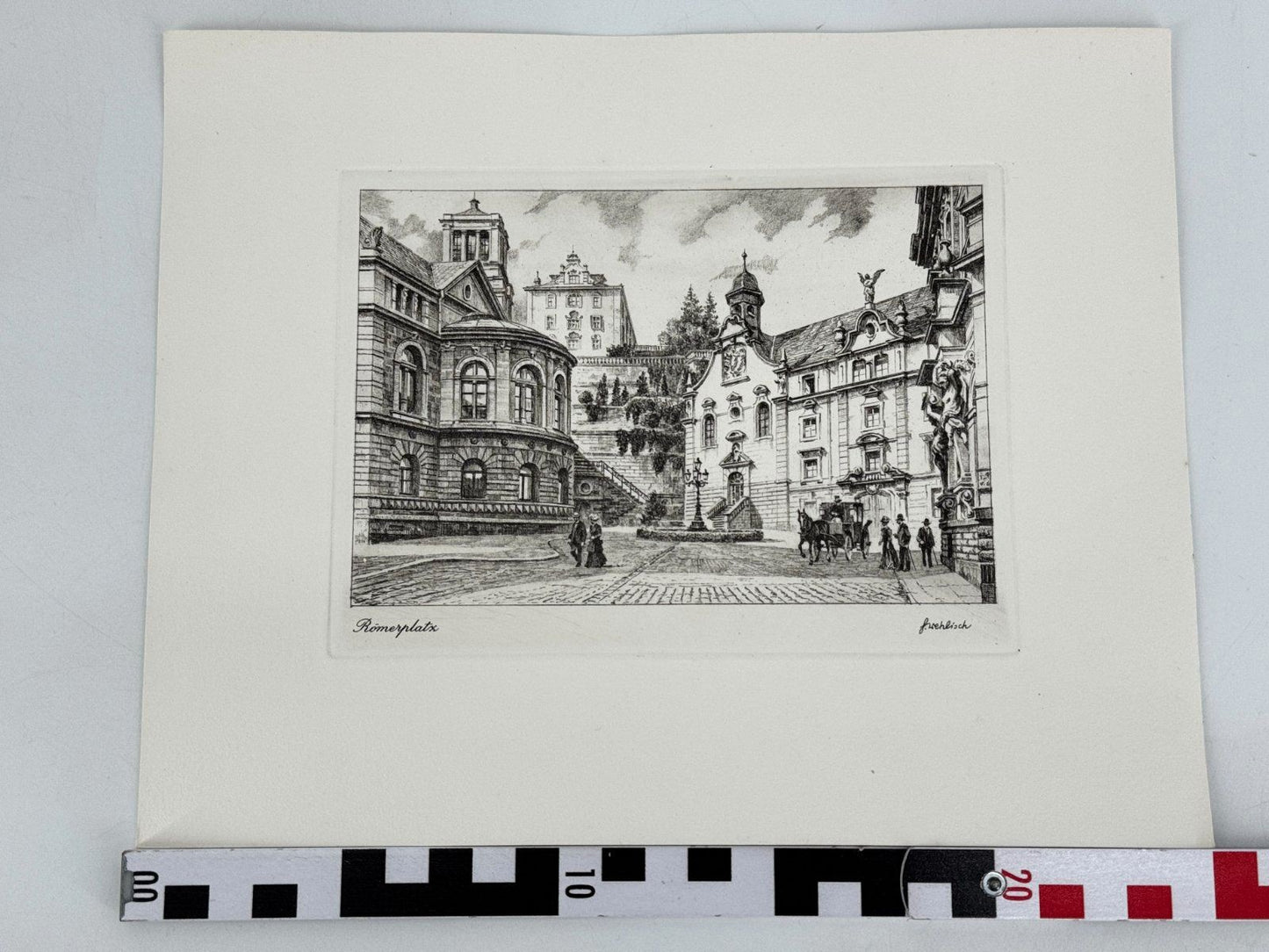 * HEINZ WEHLISCH RADIERUNG RÖMERPLATZ BADEN BADEN UM 1900 ANSICHT