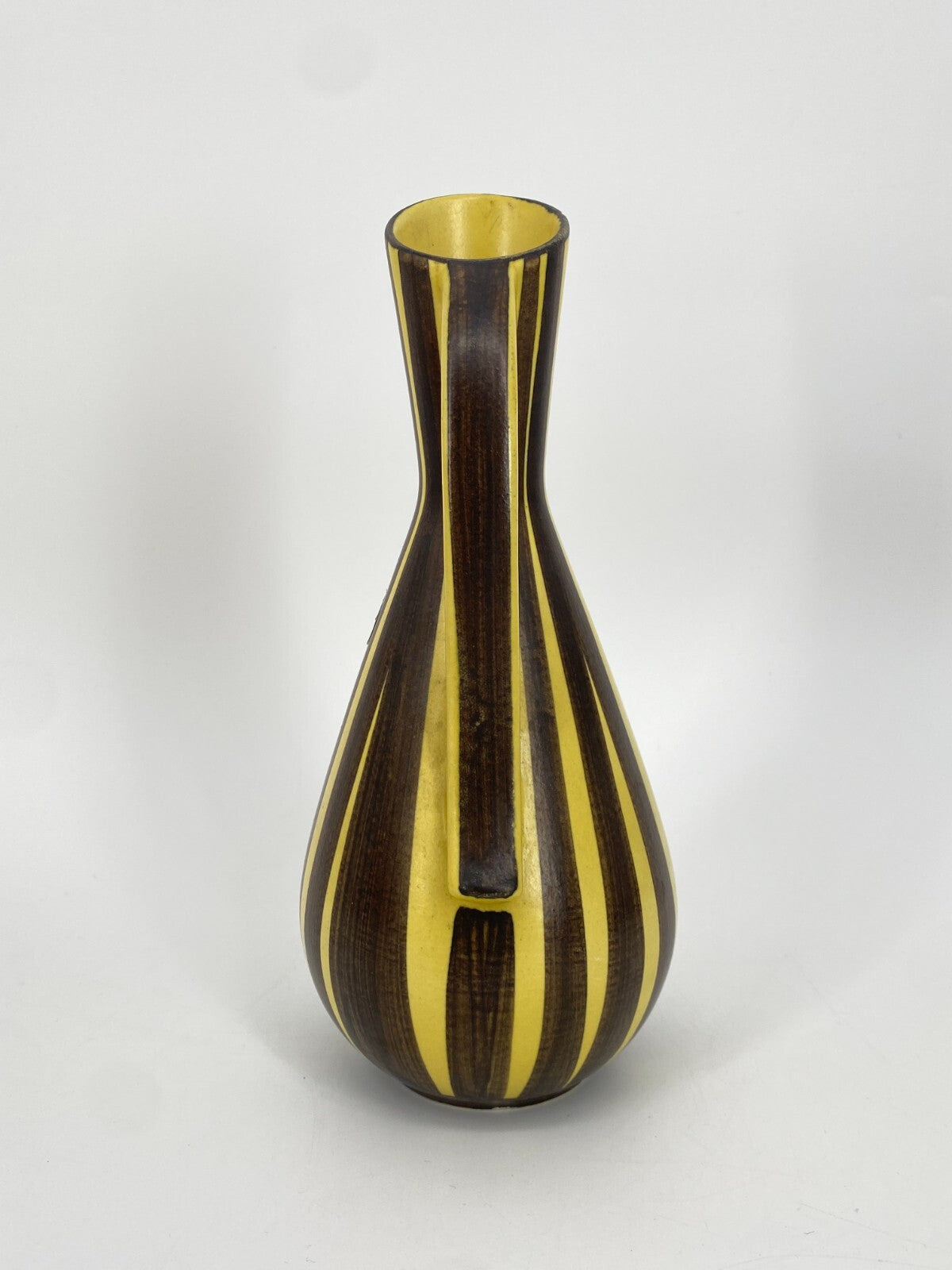 * ILKRA STUDIO KERAMIK VASE KRUG GELB BRAUN GESTREIFT 50ER 60ER MID CENTURY