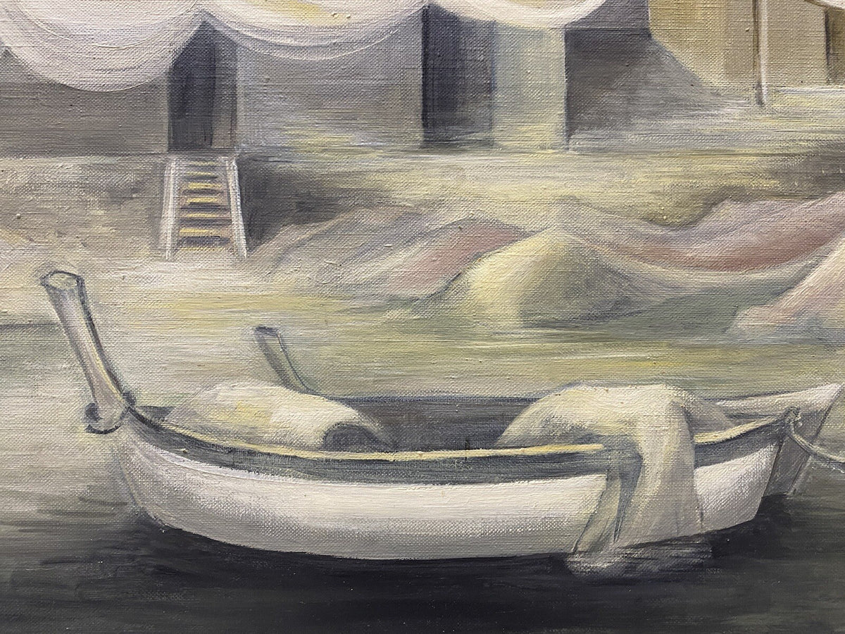 * GEMÄLDE ACRYLGEMÄLDE M.P. MINDVON / MIDNERON 1971 PASTELL HAFEN STEG