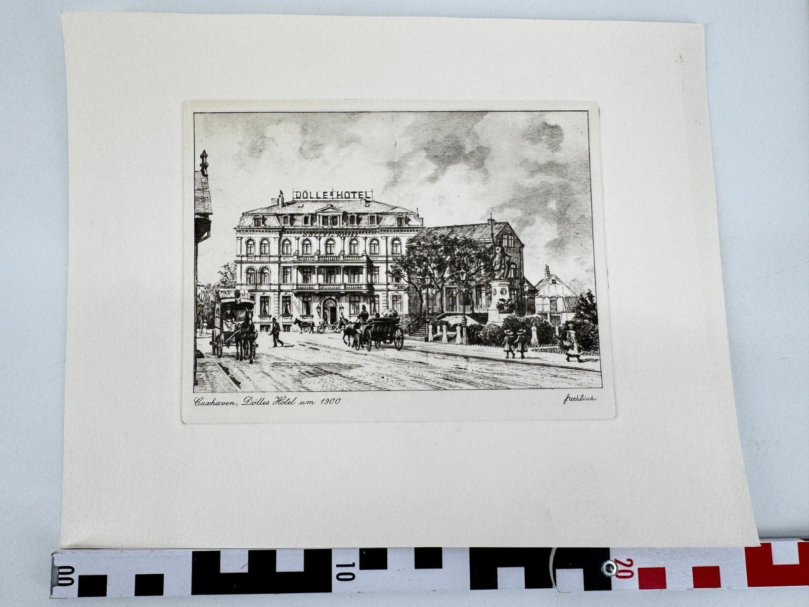 * HEINZ WEHLISCH ORIGINAL RADIERUNG CUXHAVEN DÖLLES HOTEL 1900 ANSICHT AK