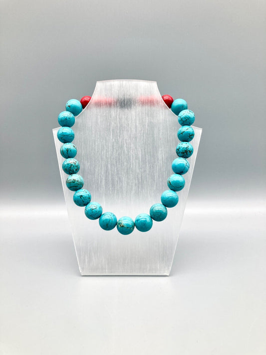 VINTAGE KETTE COLLIER EDELSTEINMIX HOWLITH KORALLE 1980er