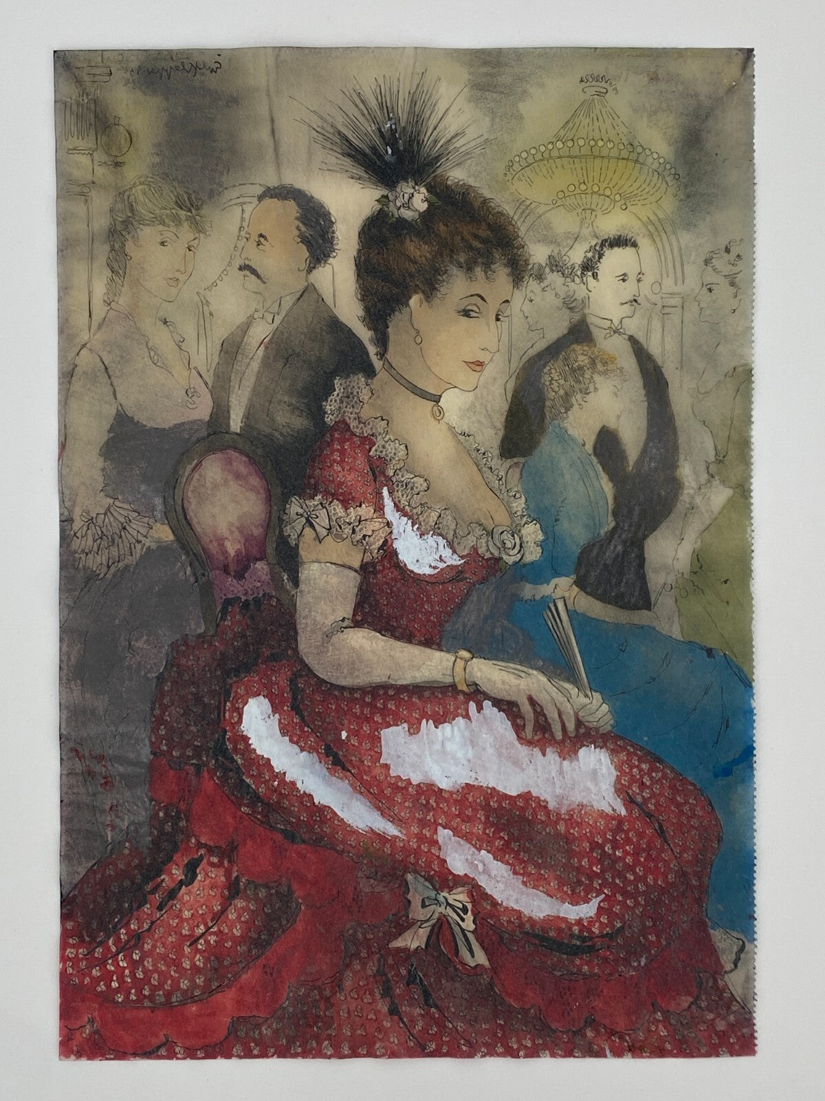 *GEMÄLDE ERHARD KLEPPER HANDSIGNIERT 1953 MONDÄNE DAME ROT ORIGINAL UNIKAT