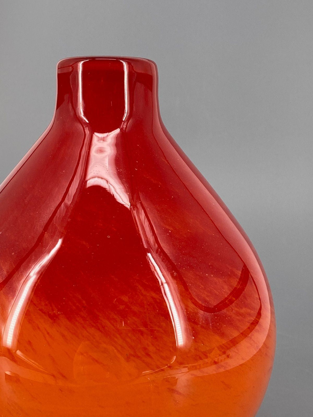 * GROßE GLAS VASE MUNDGEBLASEN ORANGE ROT VERLAUF VINTAGE DESIGN