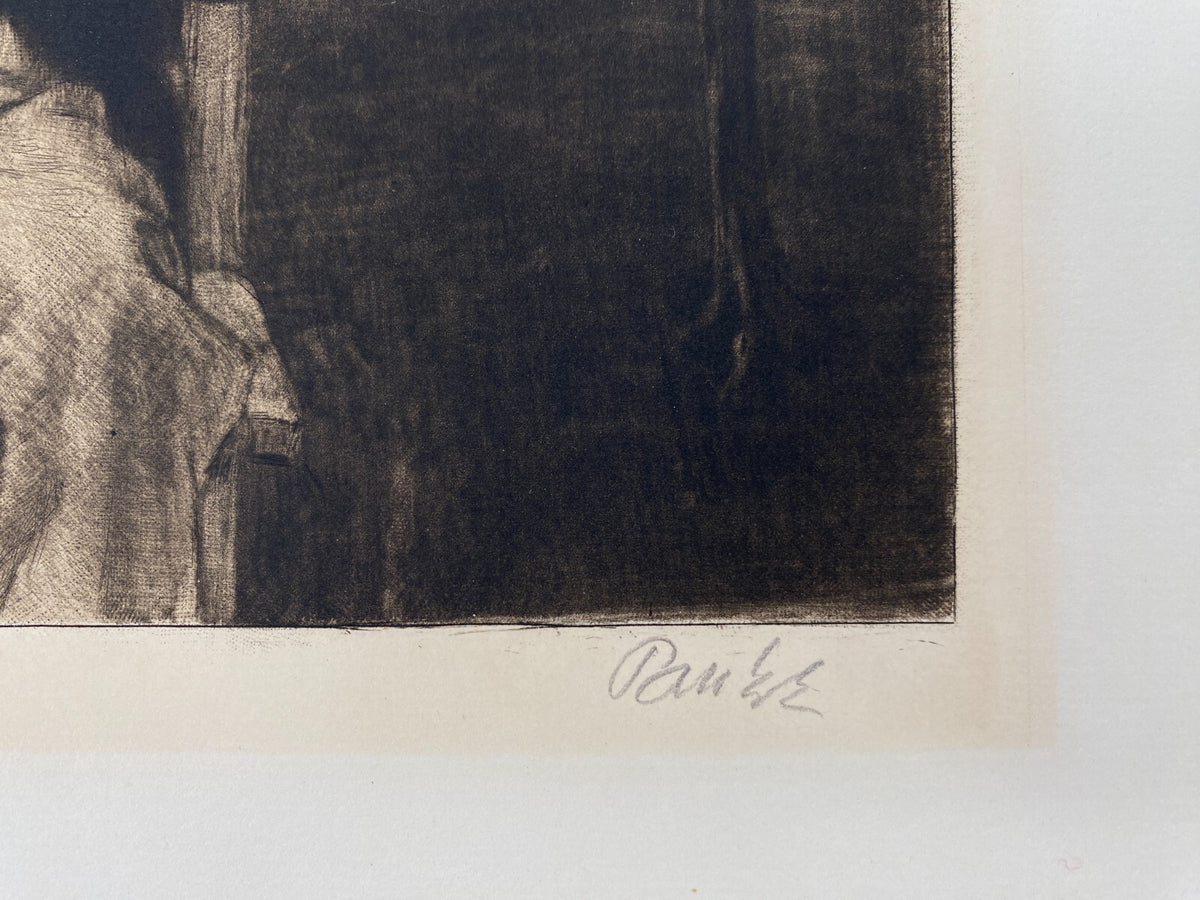 * RADIERUNG BERNHARD PANKOK HANDSIGNIERT SITZENDER GEIGER JUGENDSTIL 1896 UNIKAT