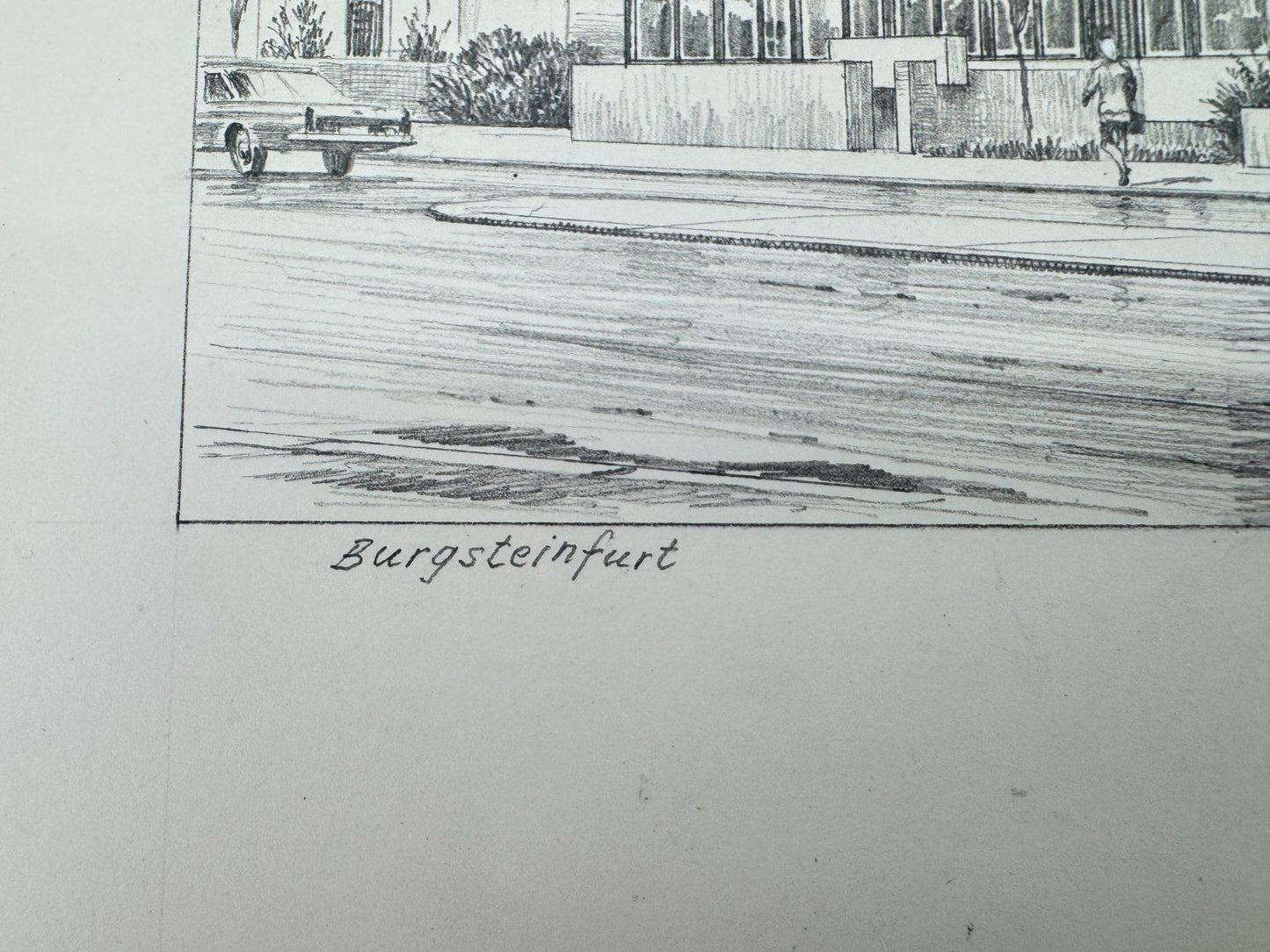 * HEINZ WEHLISCH ZEICHNUNG BURGSTEINFURT SPARKASSE ANSICHT SIGNIERT